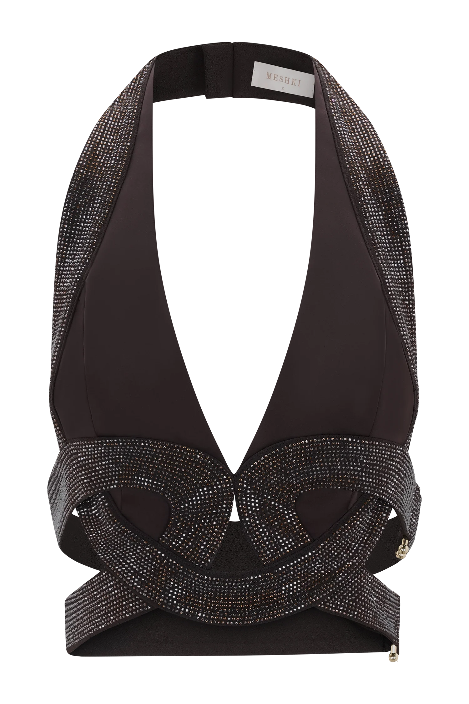 Siren Satin And Diamante Halter Top - Dark Chocolate