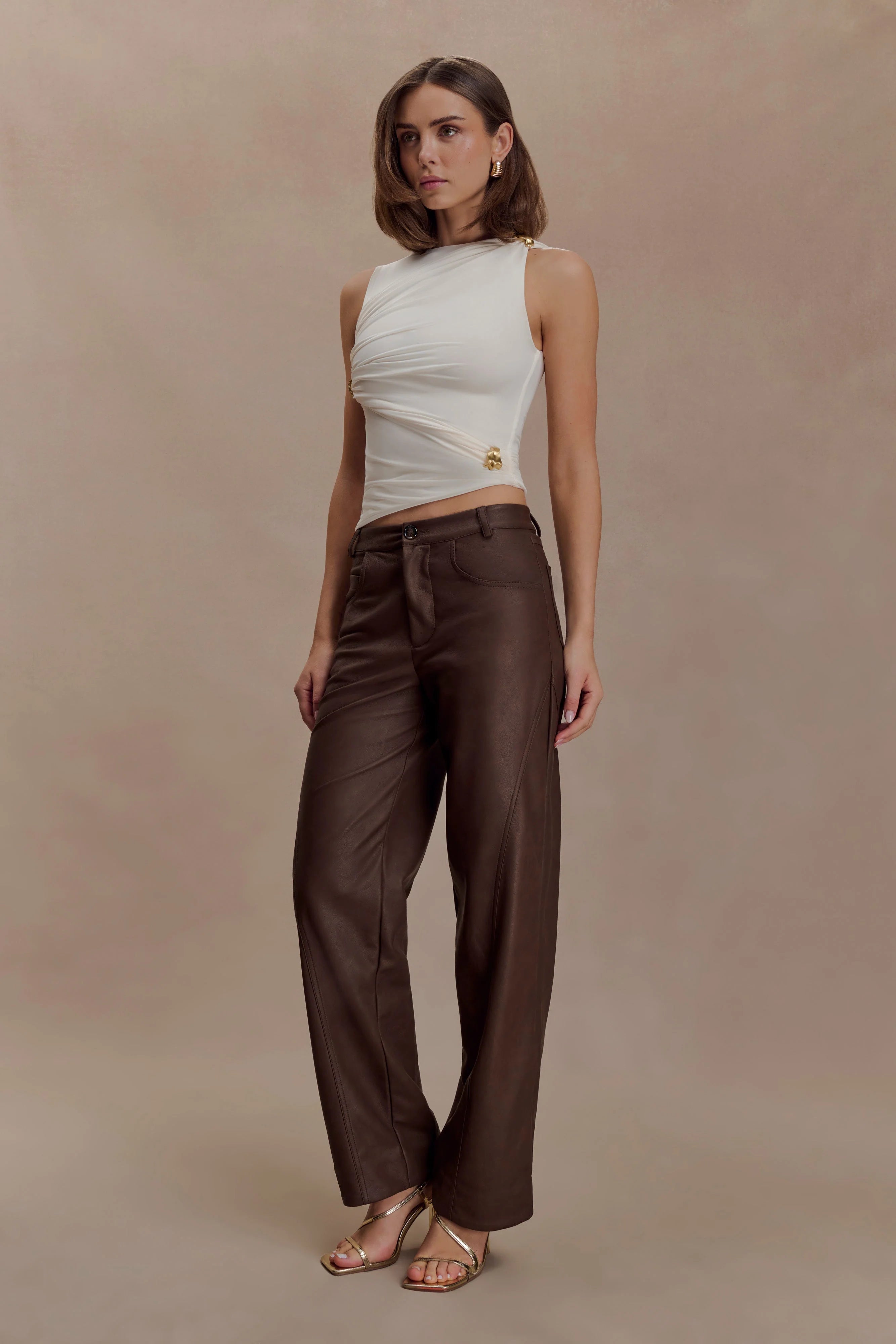 Amia Slinky Sleeveless Top With Hardware - Ivory