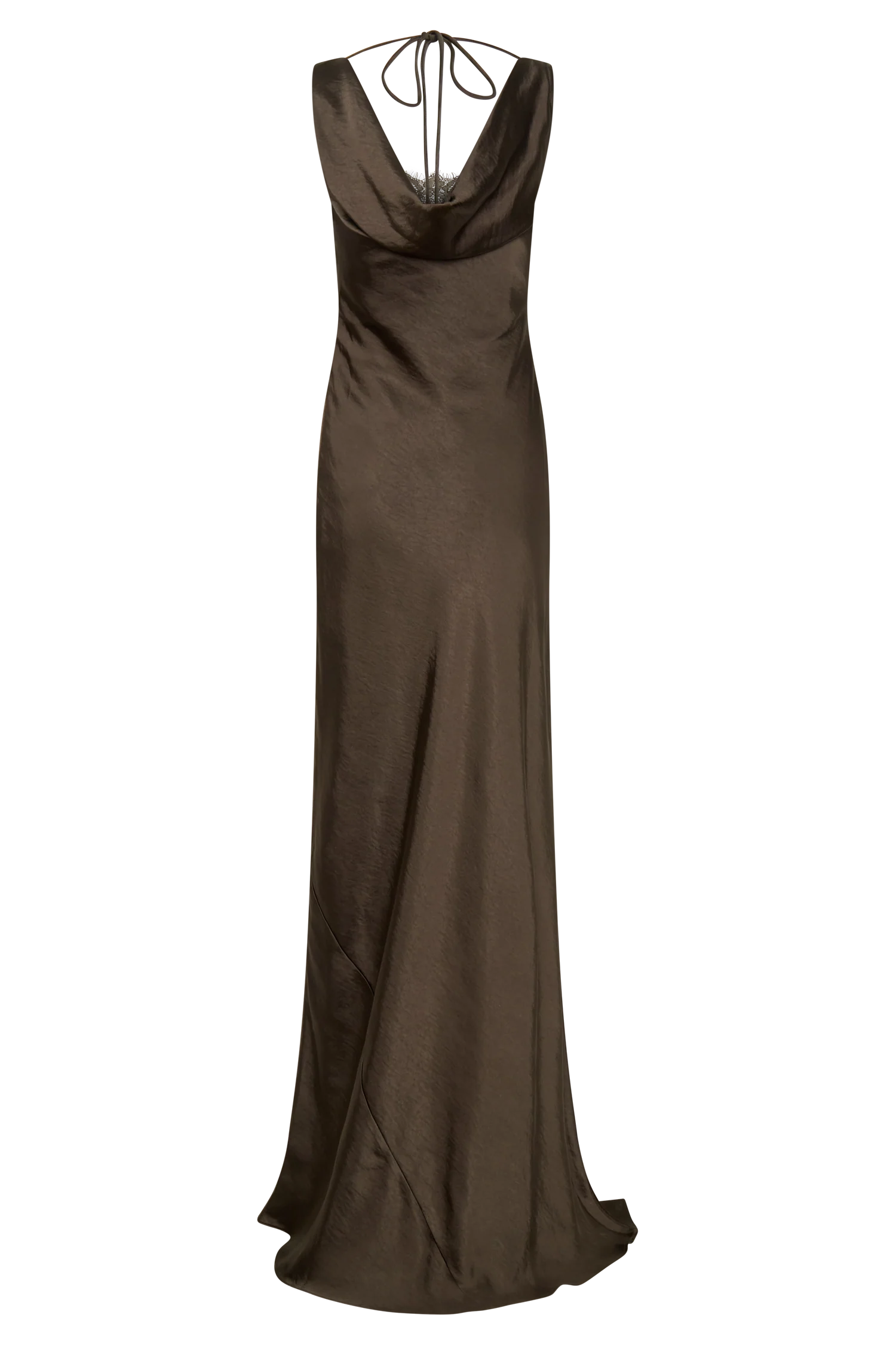 Ashley Cowl Neck Lace And Satin Maxi Dress - Mocha