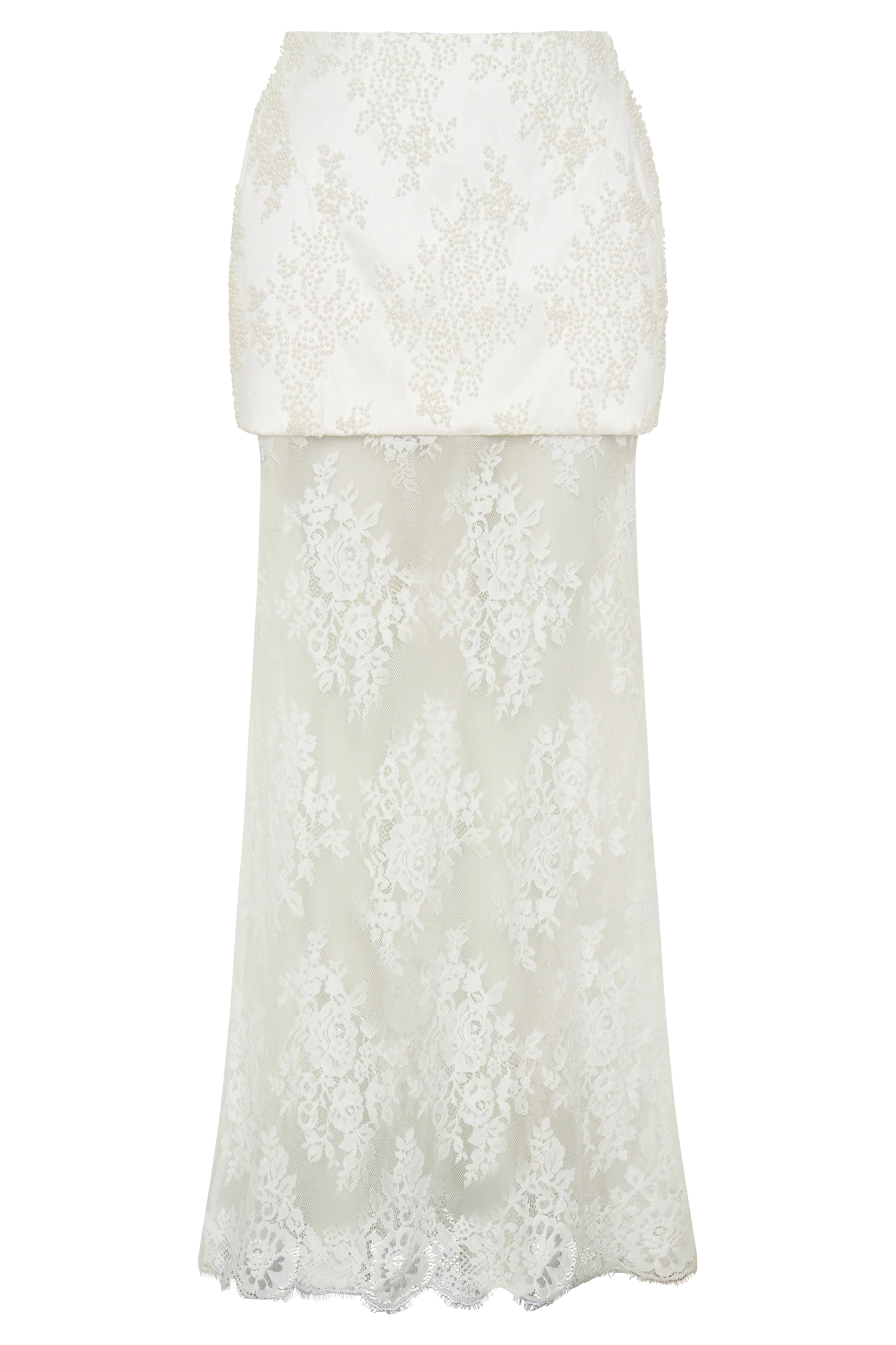 Camille Beaded Satin And Lace Maxi Skirt - Ivory