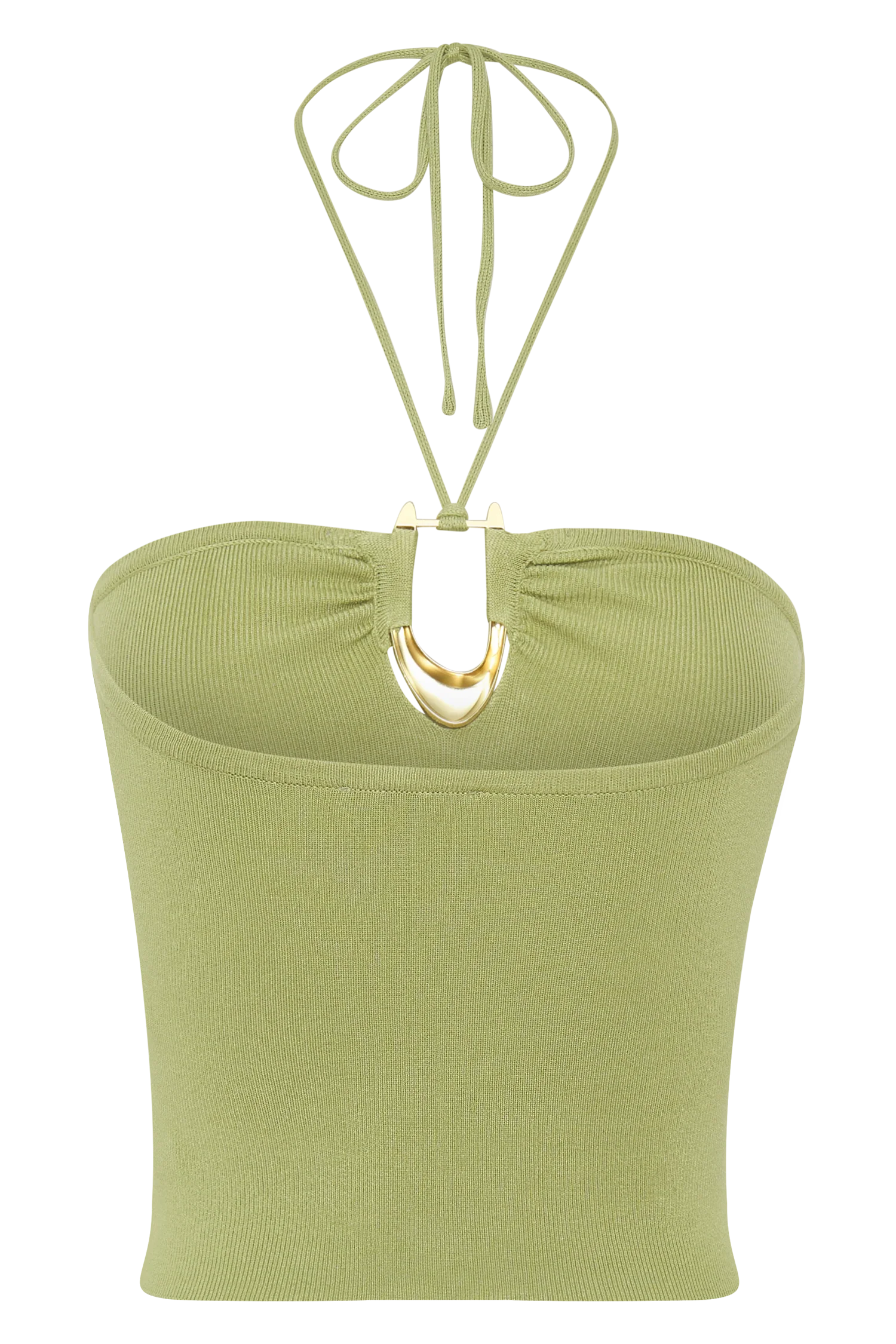 Dimitri Knit Halter Top With Hardware - Light Olive