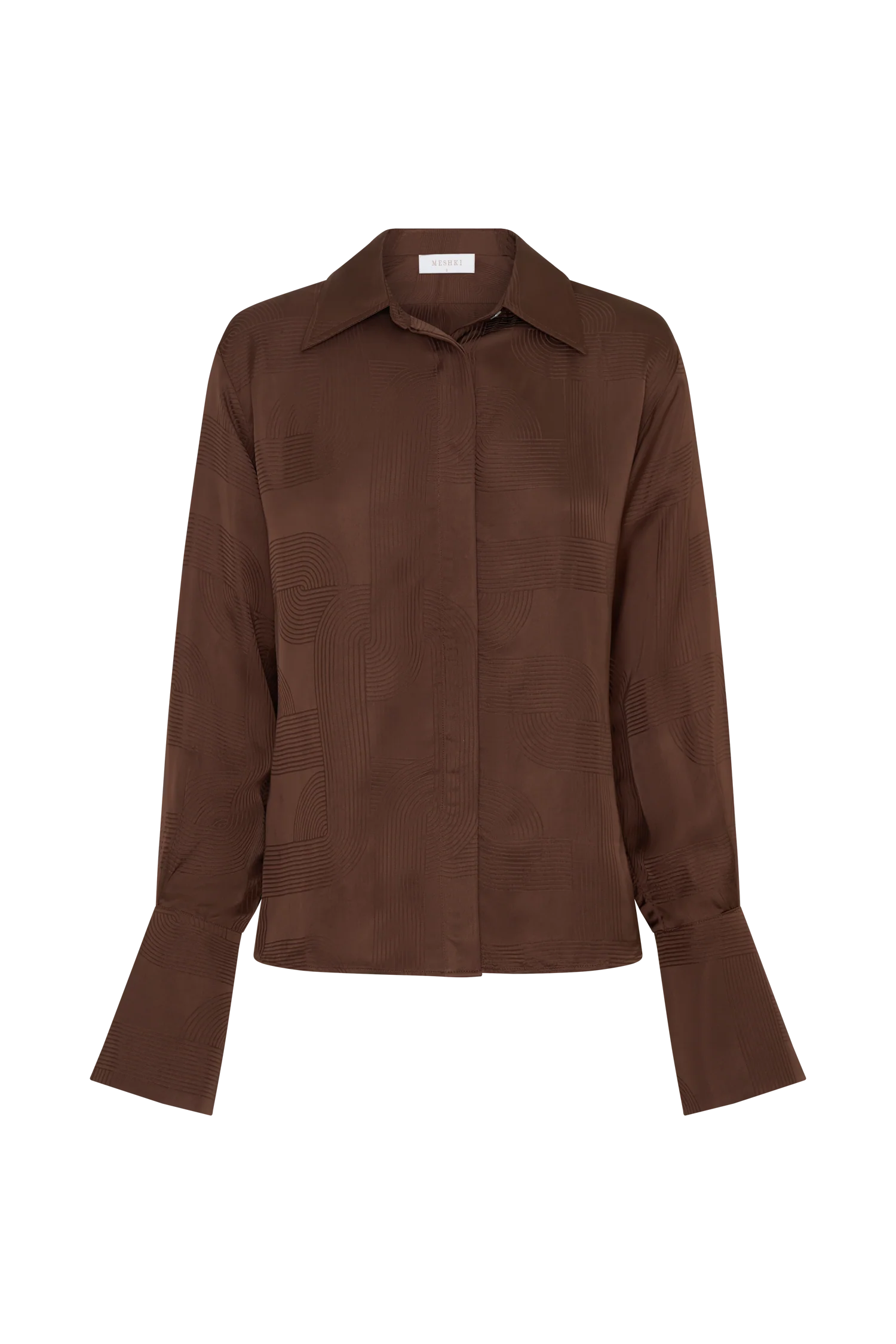 Gia Long Sleeve Satin Shirt - Chocolate
