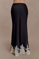 Nina Satin And Lace Maxi Skirt - Black/Ivory