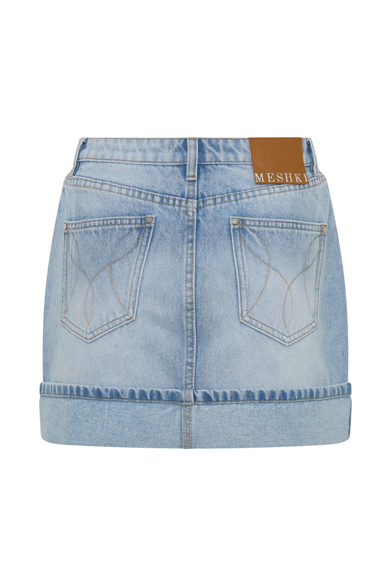 Lakoda Cuffed Denim Mini Skirt - Washed Light Blue
