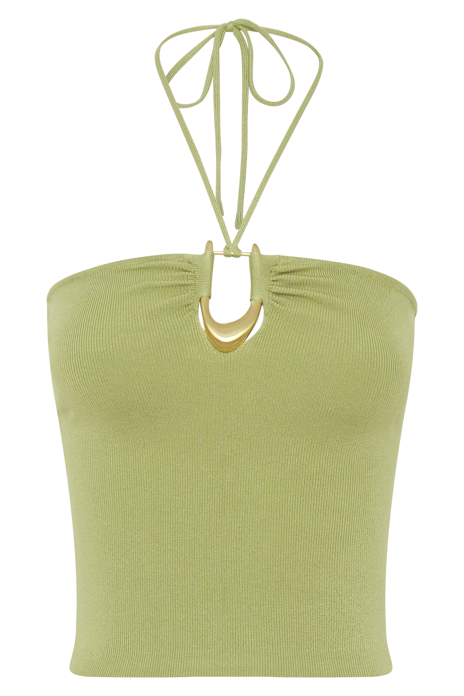 Dimitri Knit Halter Top With Hardware - Light Olive