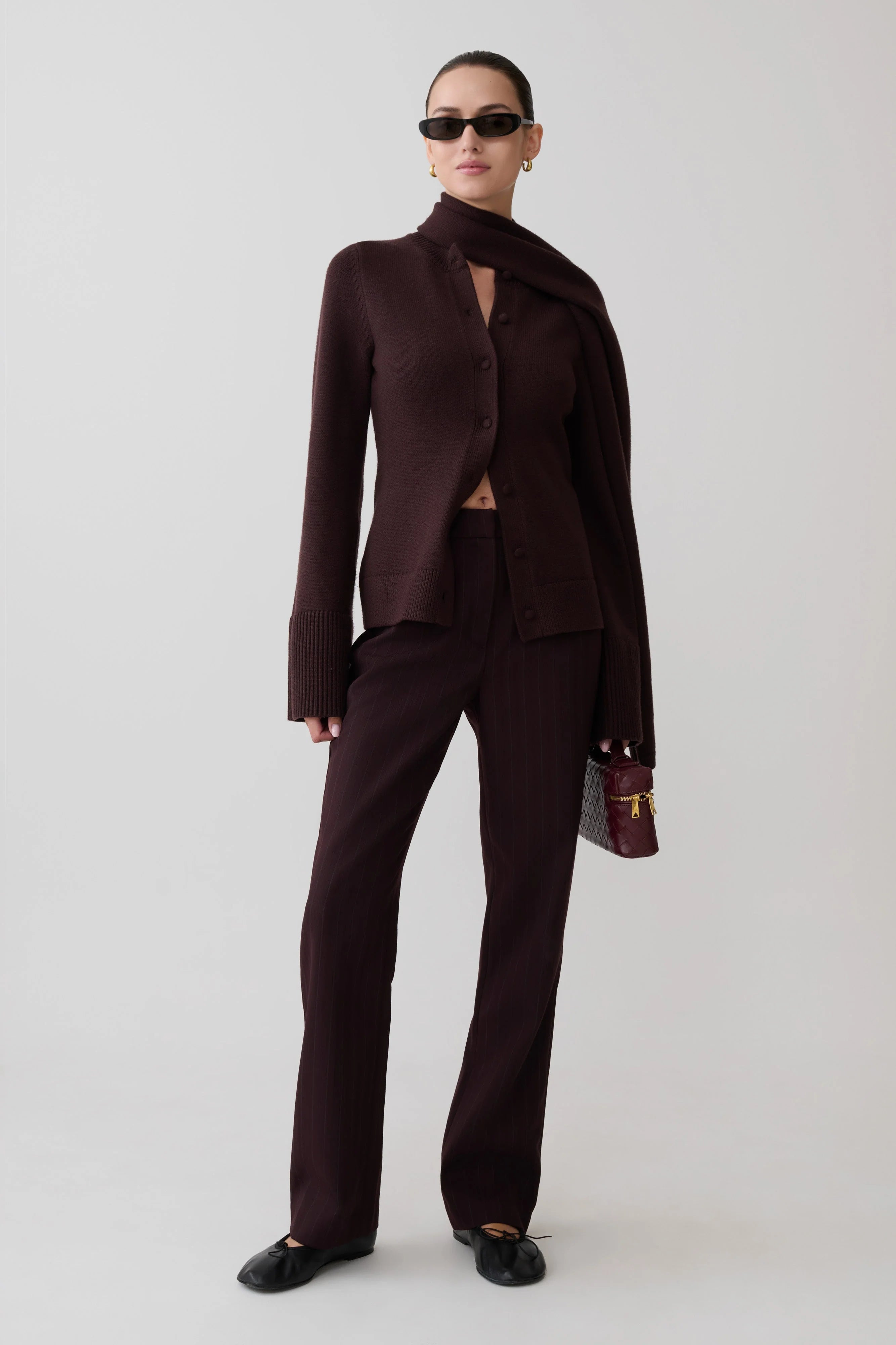 Lara Knit Cardigan With Scarf - Chocolate