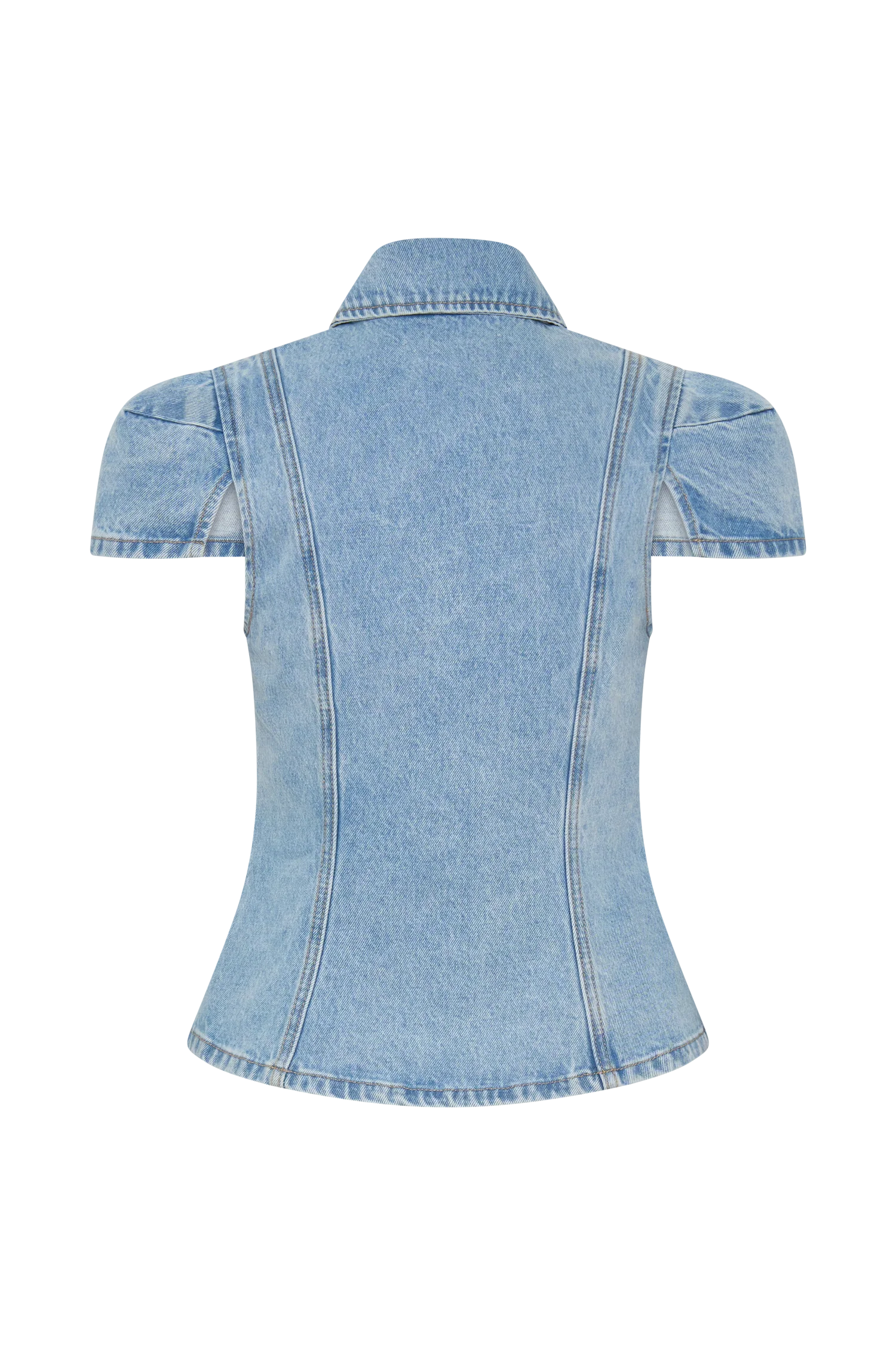 Bently Short Sleeve Denim Top - Washed Light Blue