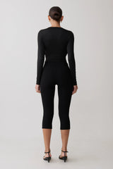 Ren Cowl Long Sleeve Slinky Bodysuit - Black