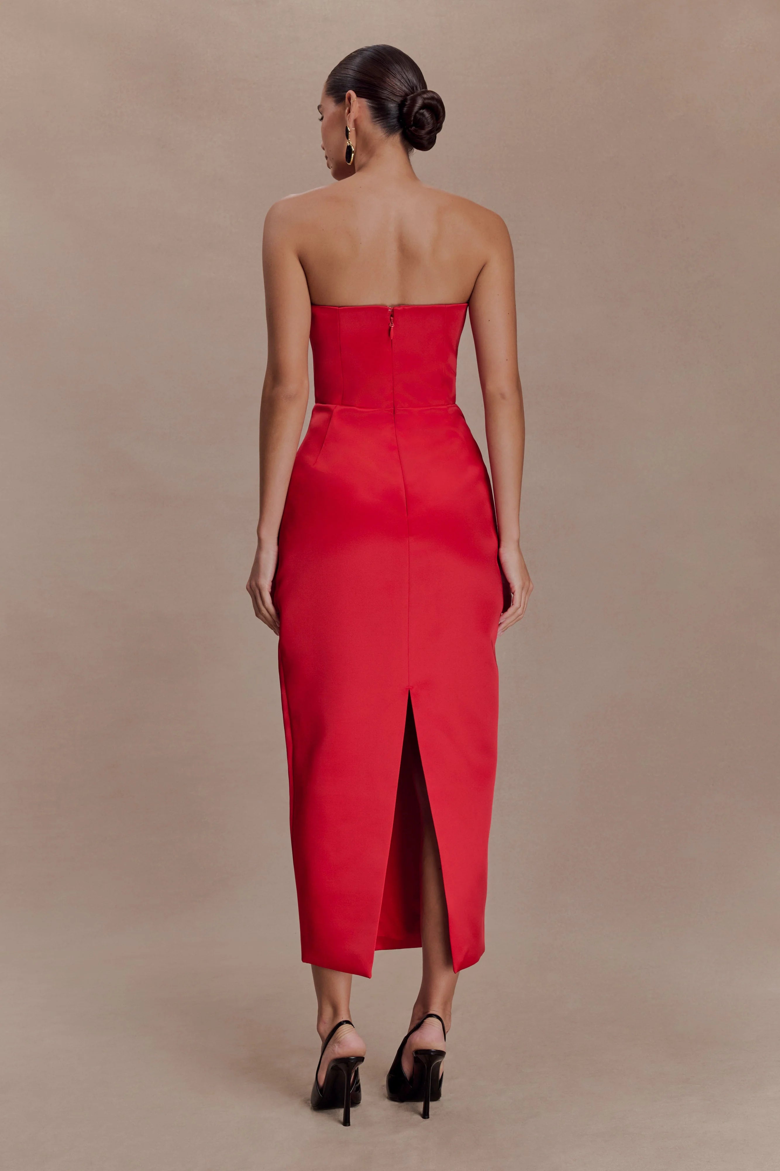 Ophelia Peplum Satin Maxi Dress - Red