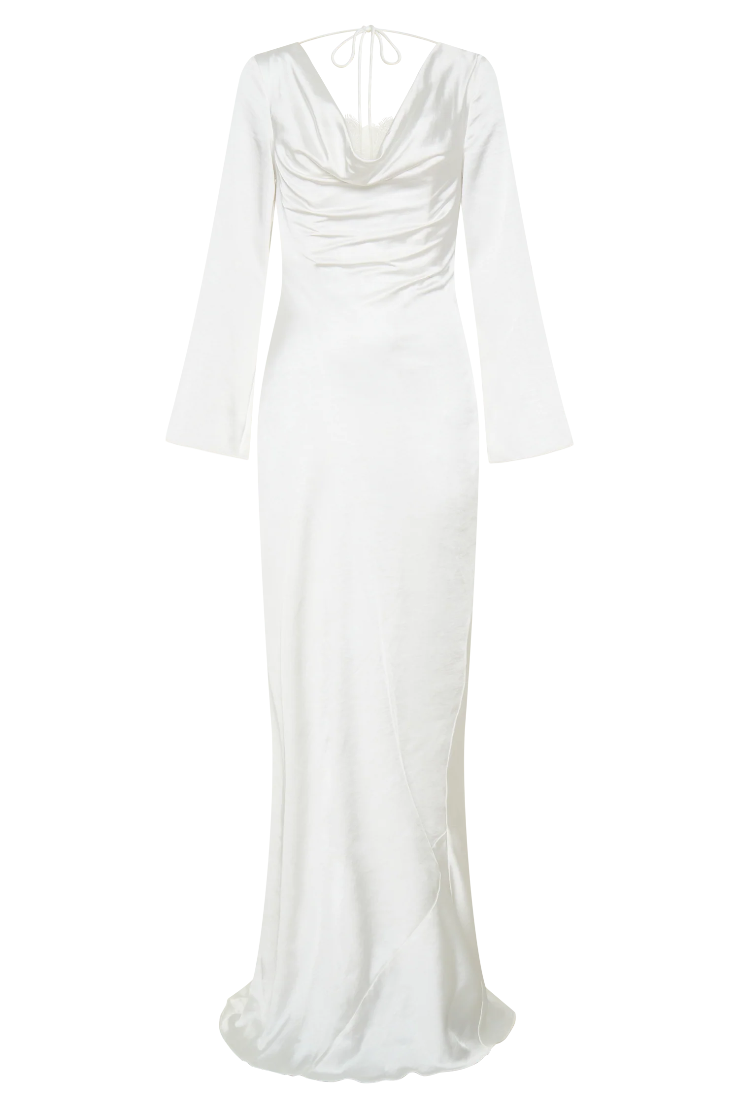 Eliza Long Sleeve Cowl Lace And Satin Maxi Dress - Ivory
