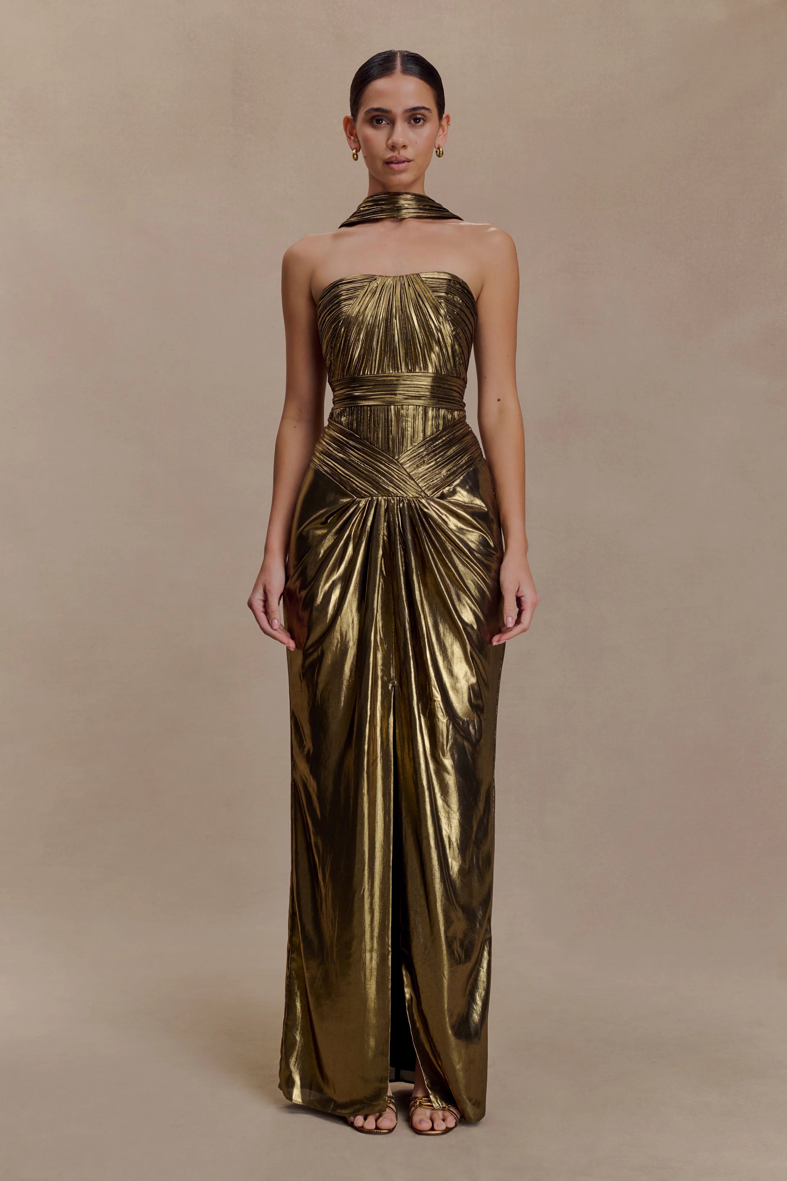 Clemence Plisse Maxi Dress - Gold