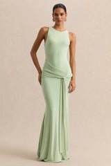 Mirene | Mint Round-Neck Maxi-Dress With Gathered-Detailing And Sash