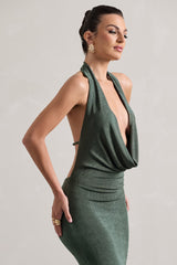 Raleigh | Sage Green Cowl-Neck Midi Dress