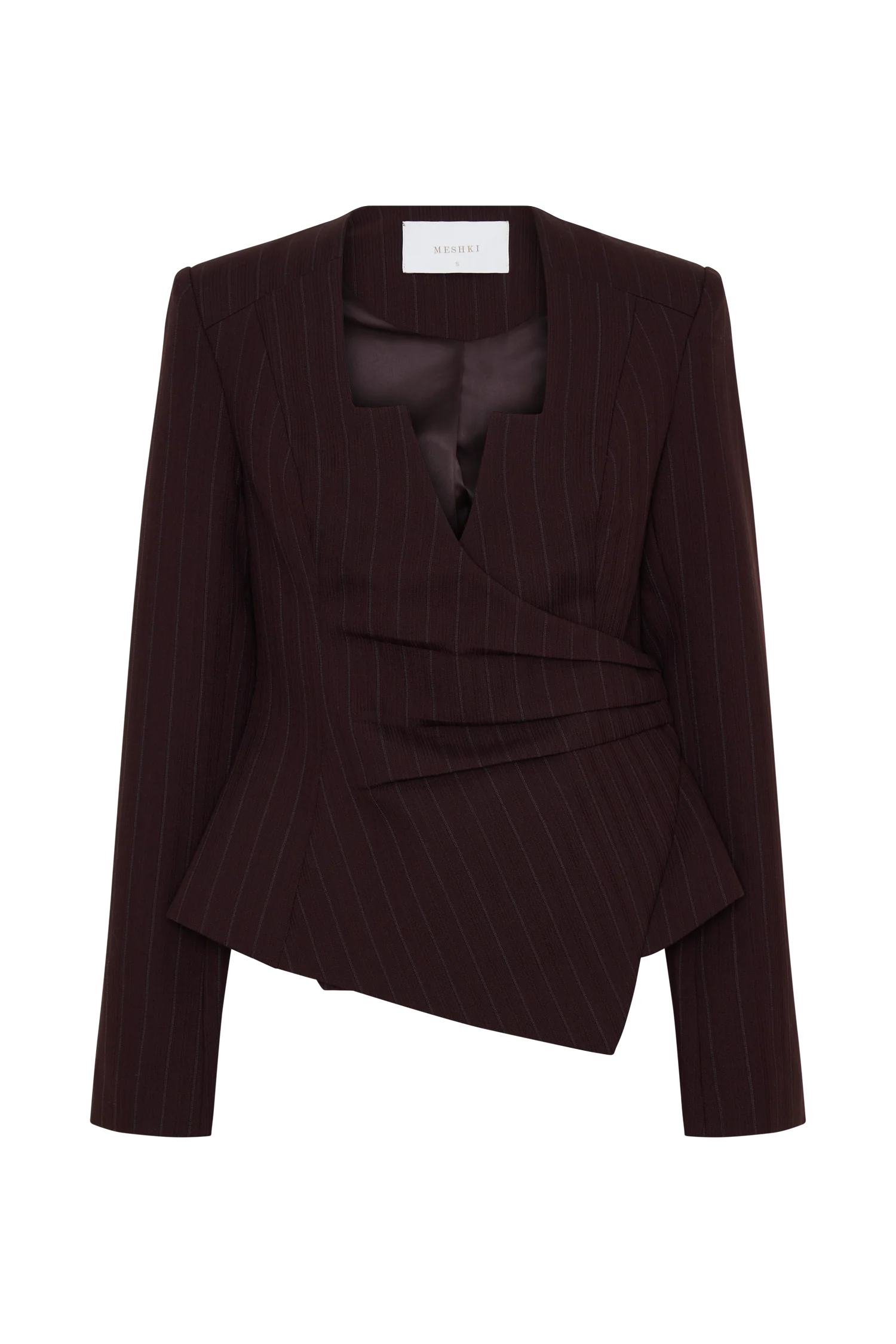 Agatha Square Neck Blazer - Plum Pinstripe