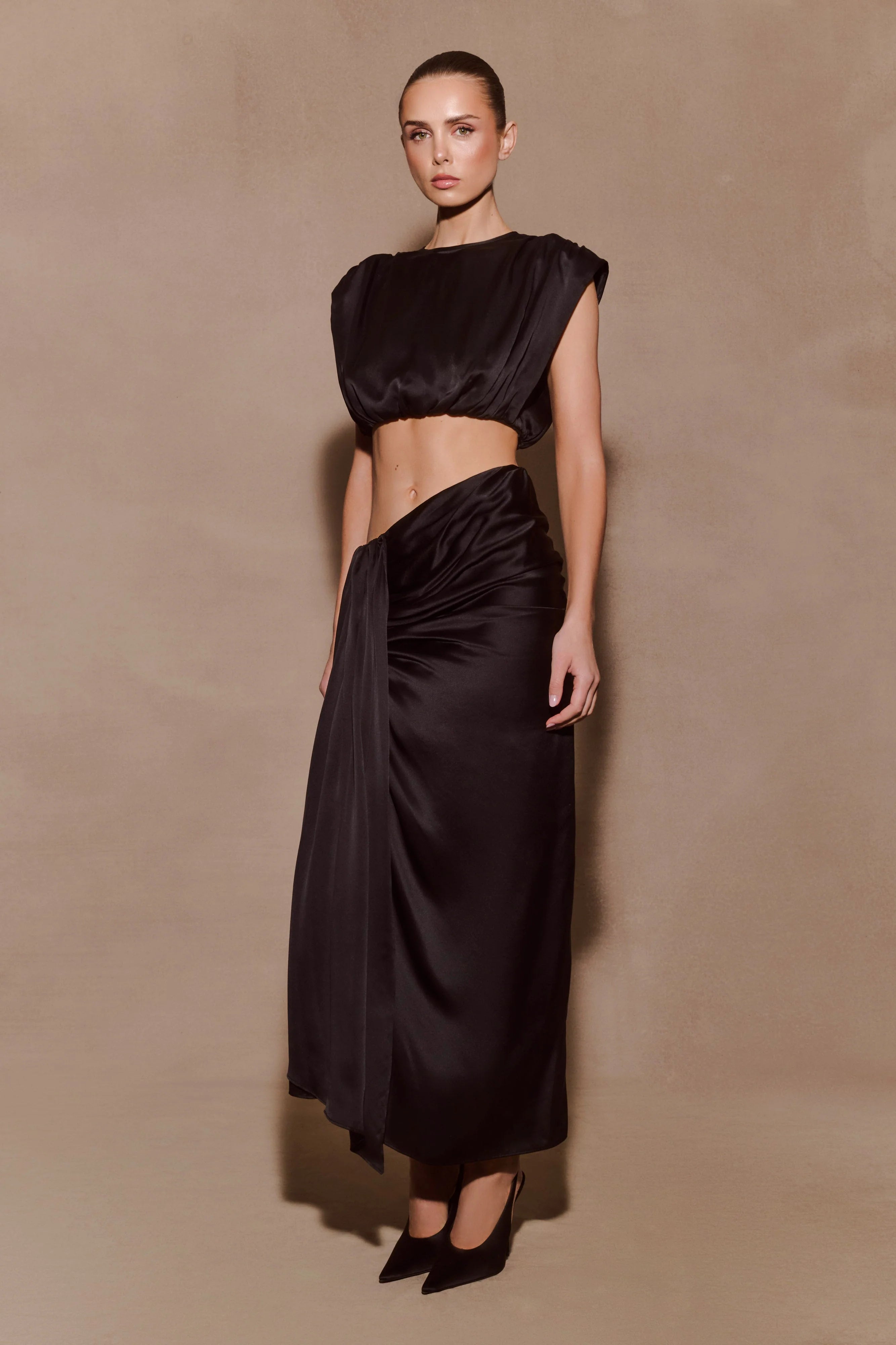 Zendaya Silk Crop Top - Black