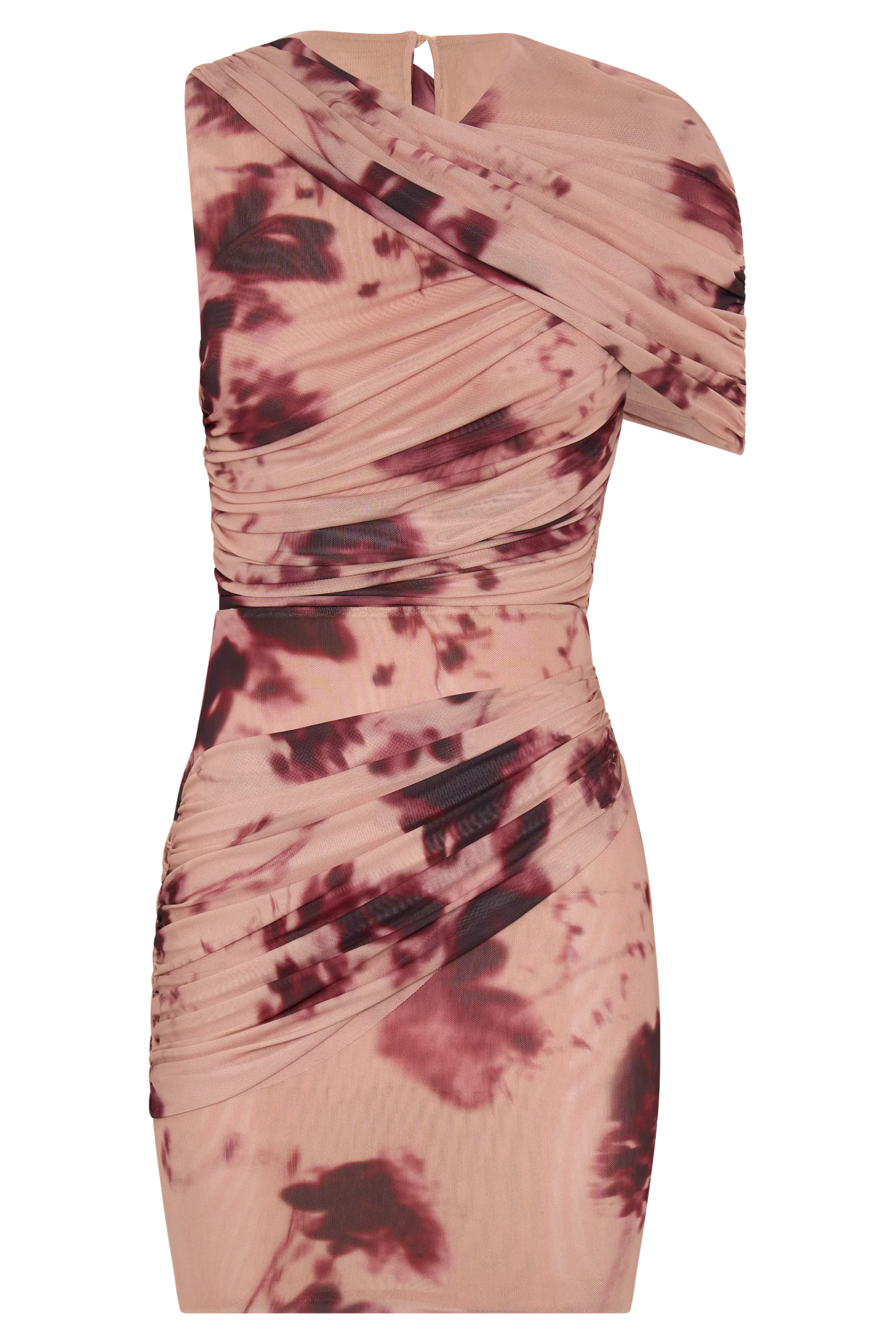 Adrienne One Shoulder Mesh Mini Dress - Nude Blurred Floral Print
