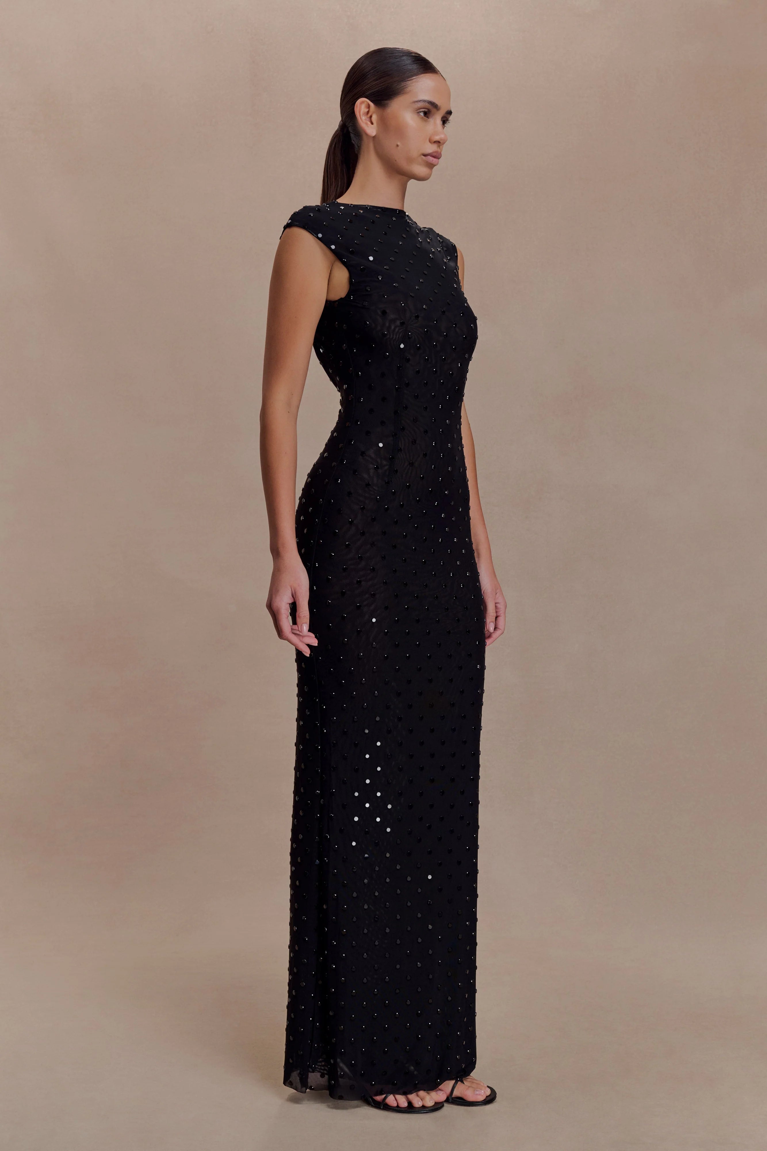 Samara Sleeveless Diamante Maxi Dress - Black