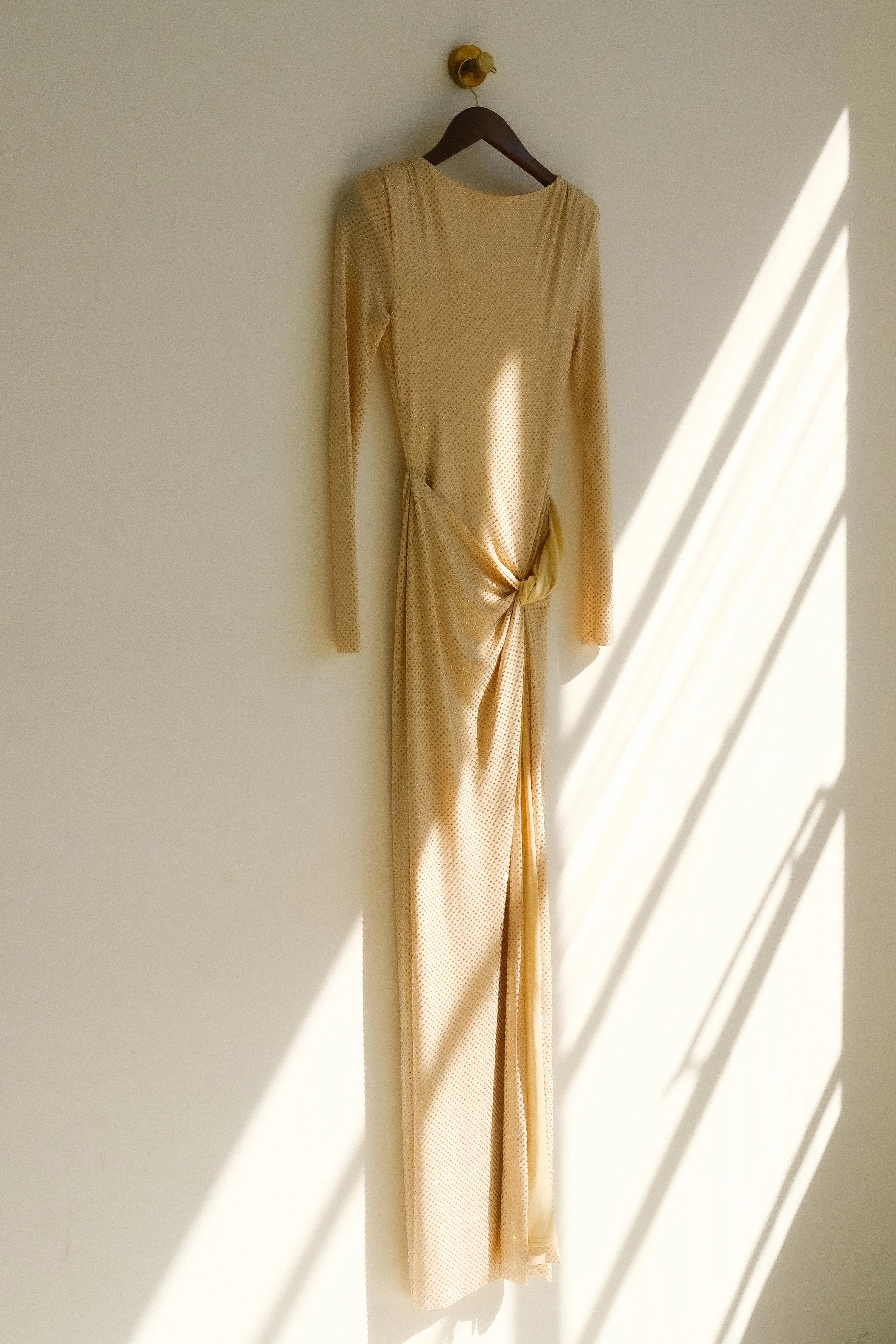 Deanna Long Sleeve Diamante Maxi Dress - Gold