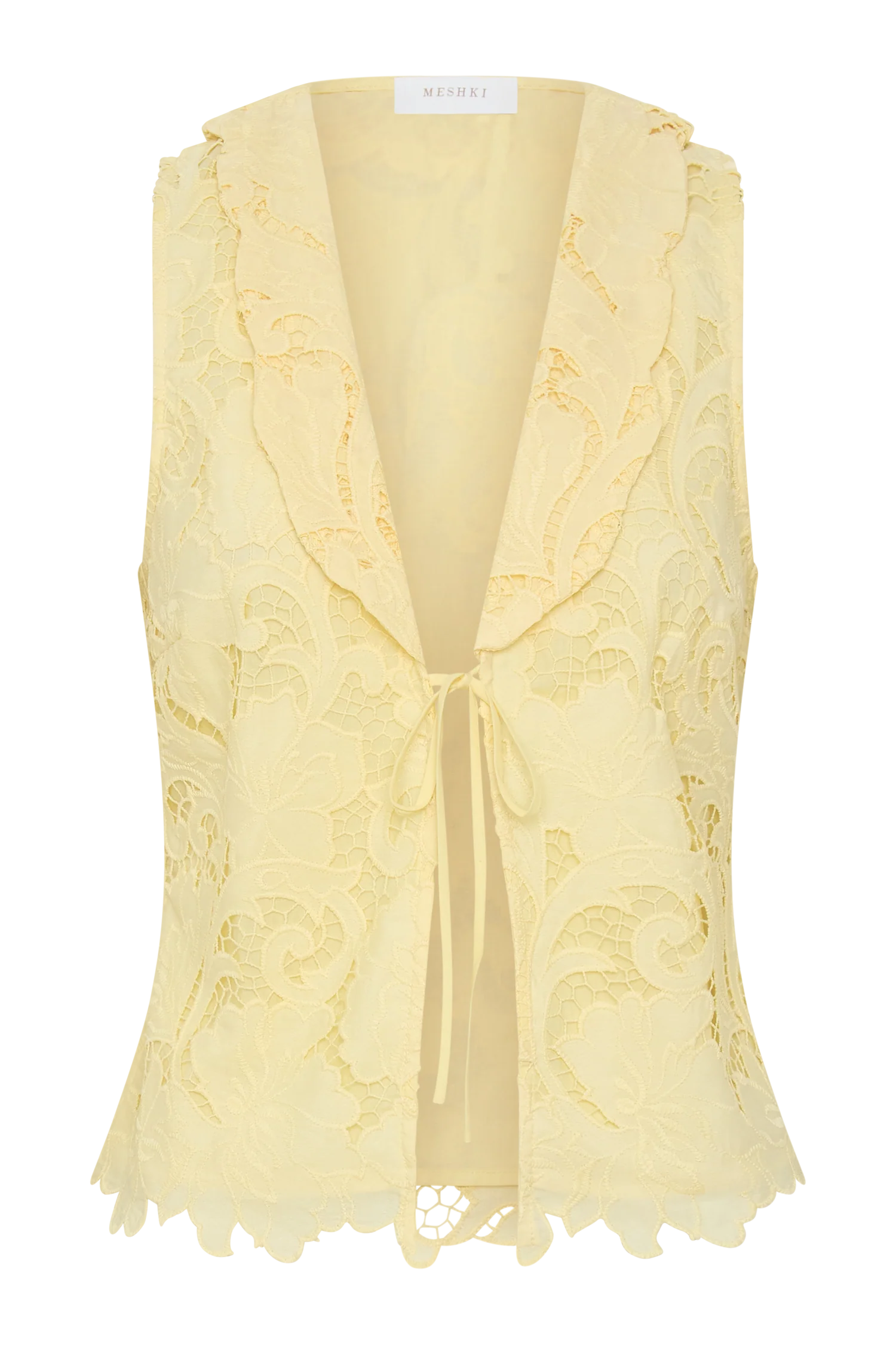 Tessa Broderie Tie Front Sleeveless Top - Lemon