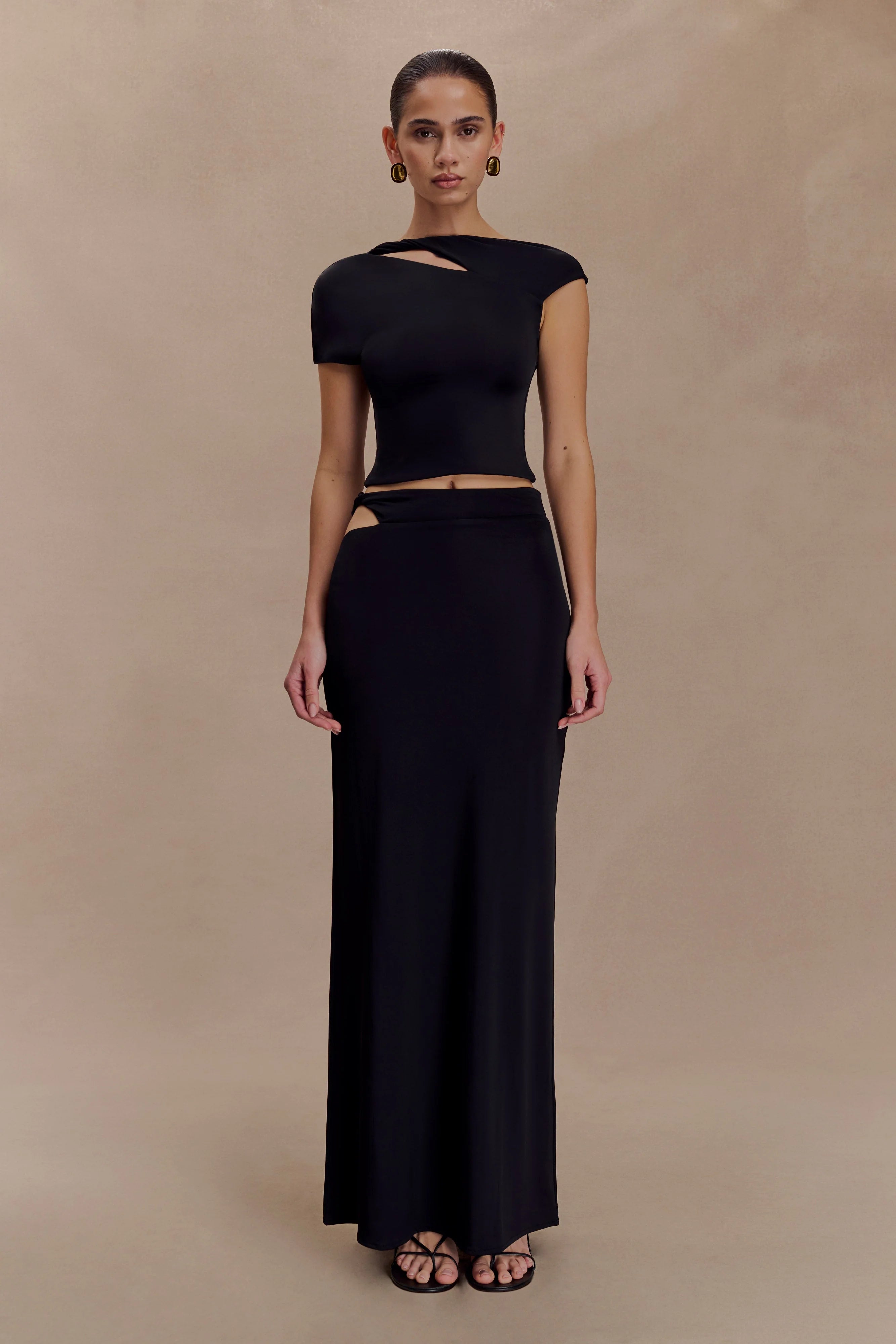 Haven Slinky Twist Midi Skirt - Black
