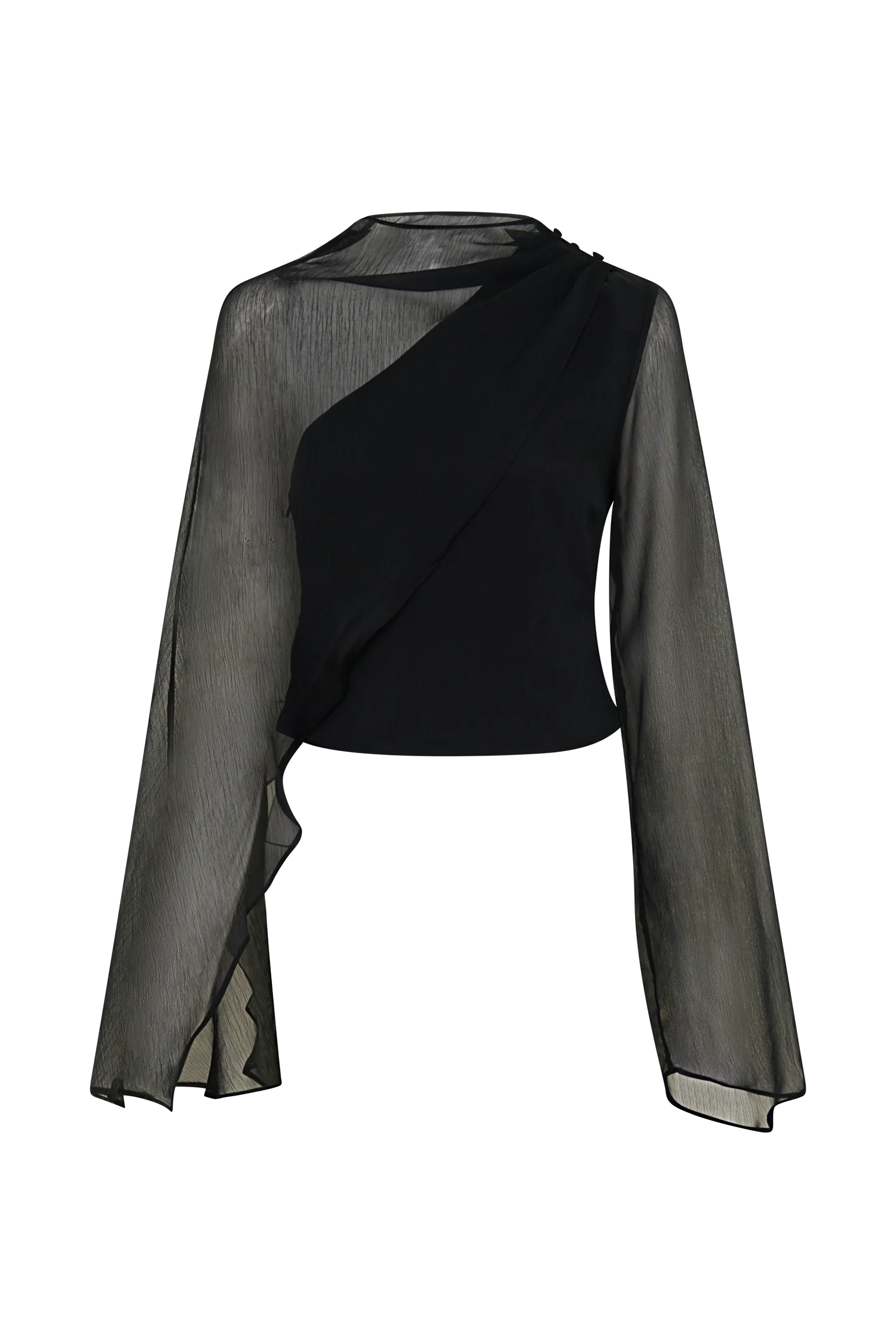 Ida Sheer Asymmetrical Long Sleeve Cape - Black