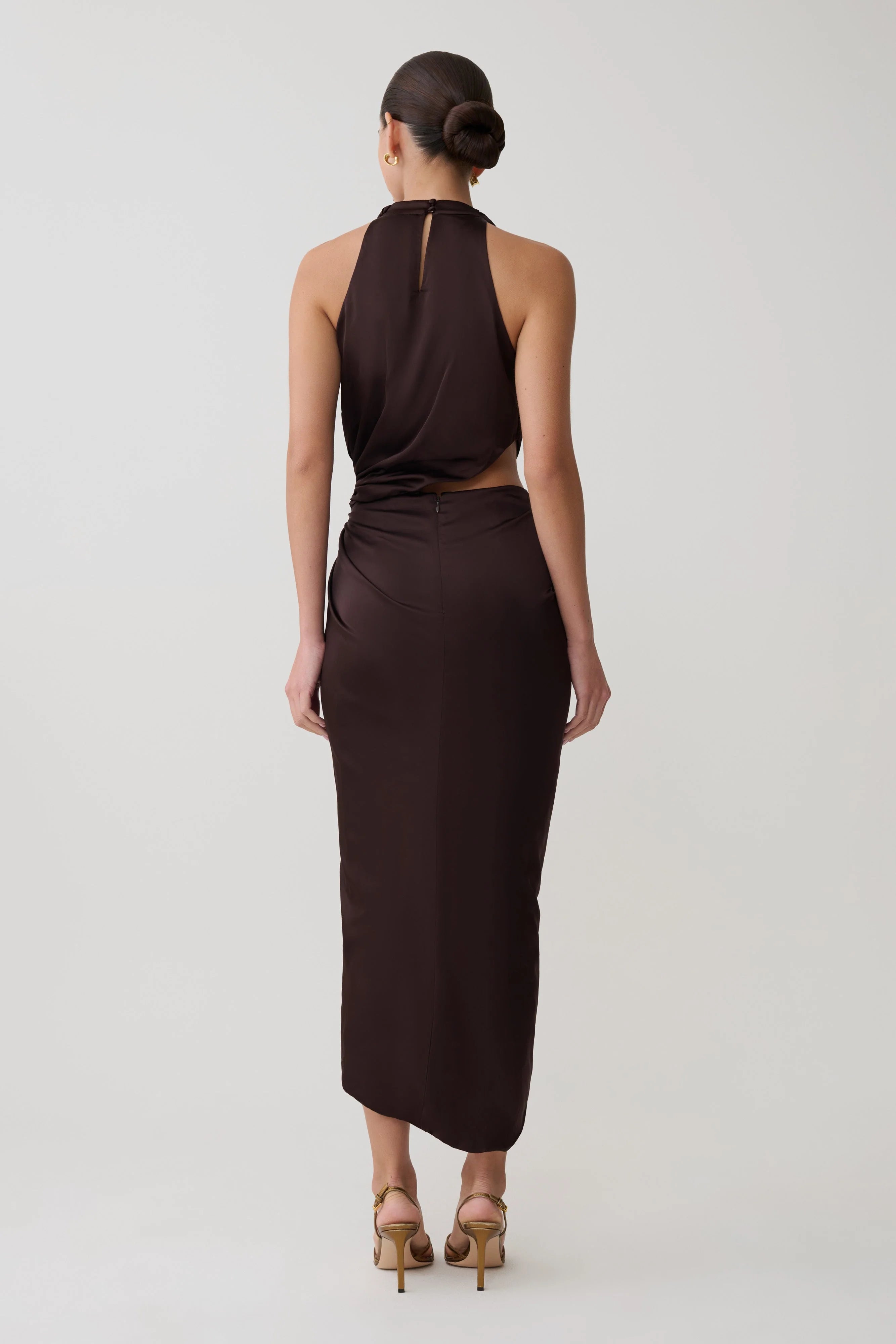Aveline Draped Halter Midi Dress - Dark Chocolate