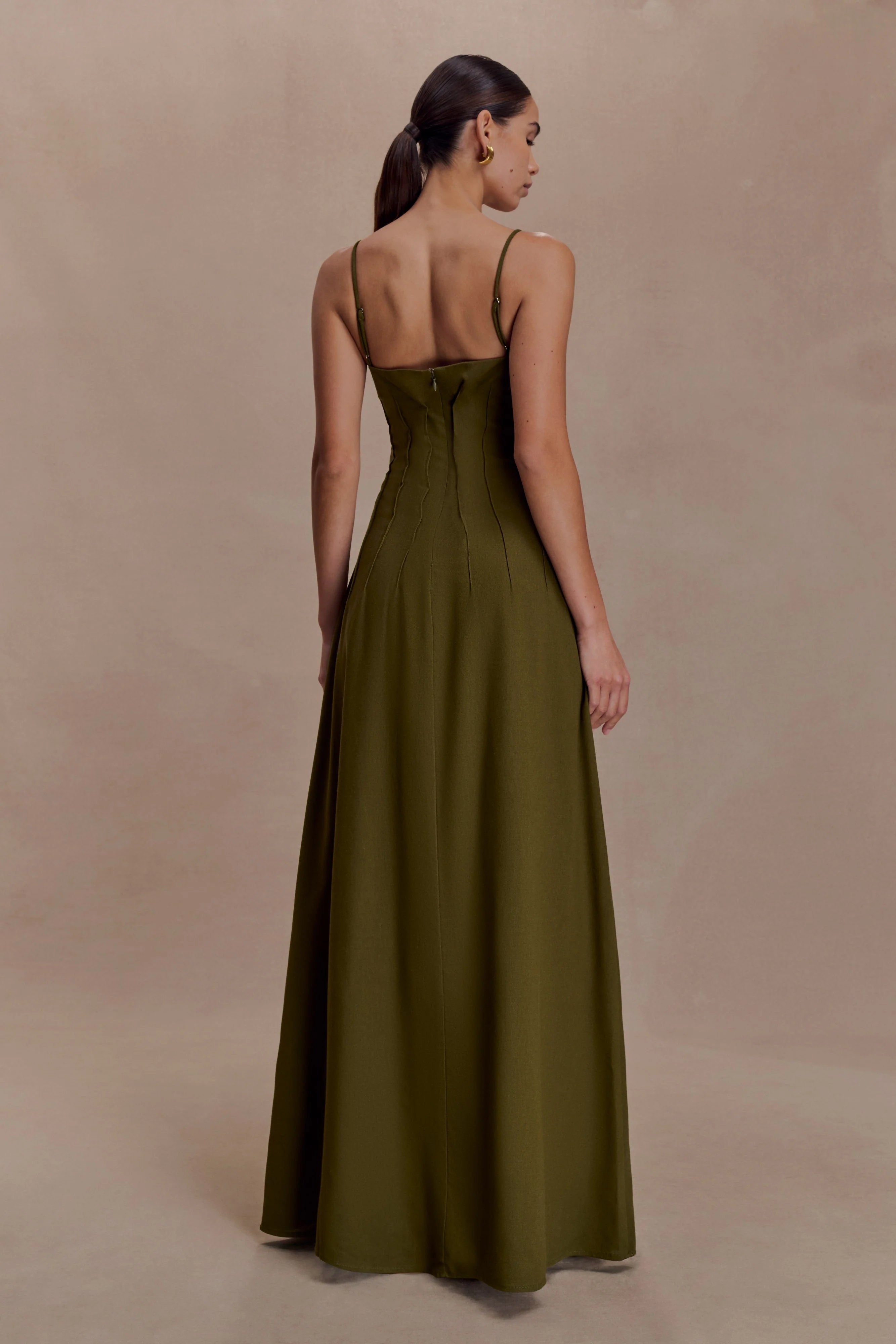 Sofie Pintuck Linen Maxi Dress - Khaki