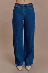 Georgette Mid Rise Paneled Denim Jeans - Dark Blue