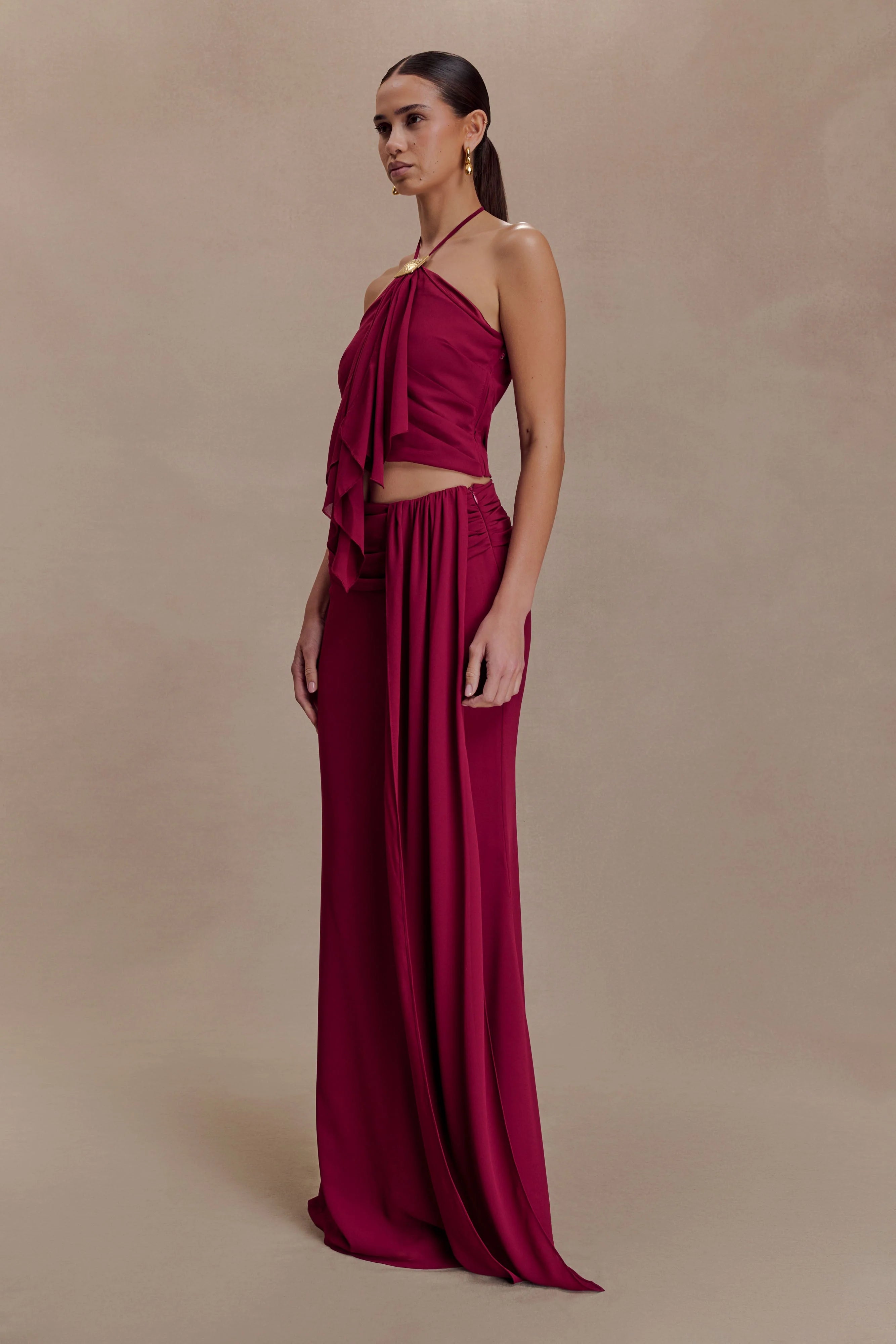 Celina Chiffon Overlay Maxi Skirt - Cherry Red