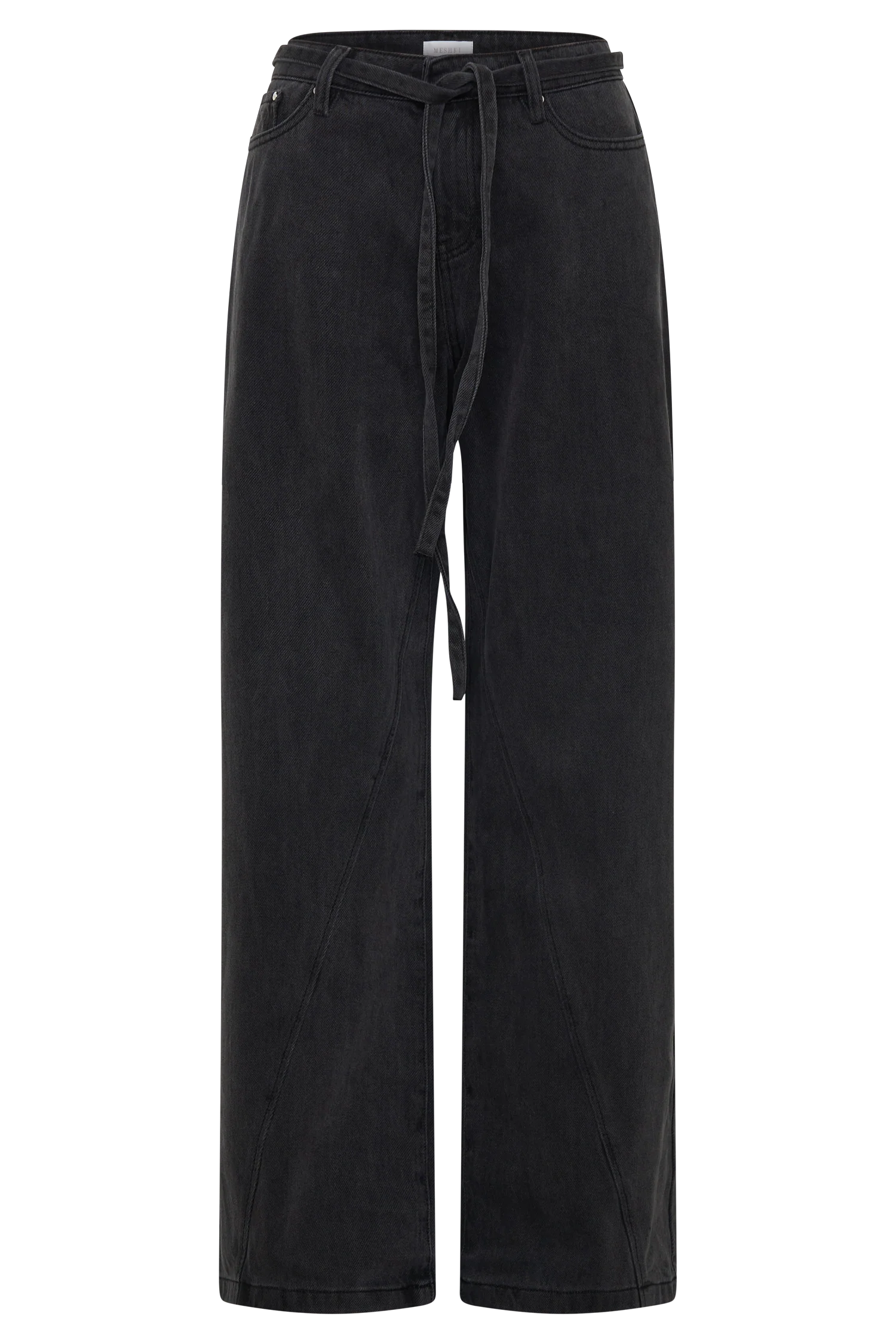 Perrie Mid Rise Straight Leg Tie Jeans - Washed Black