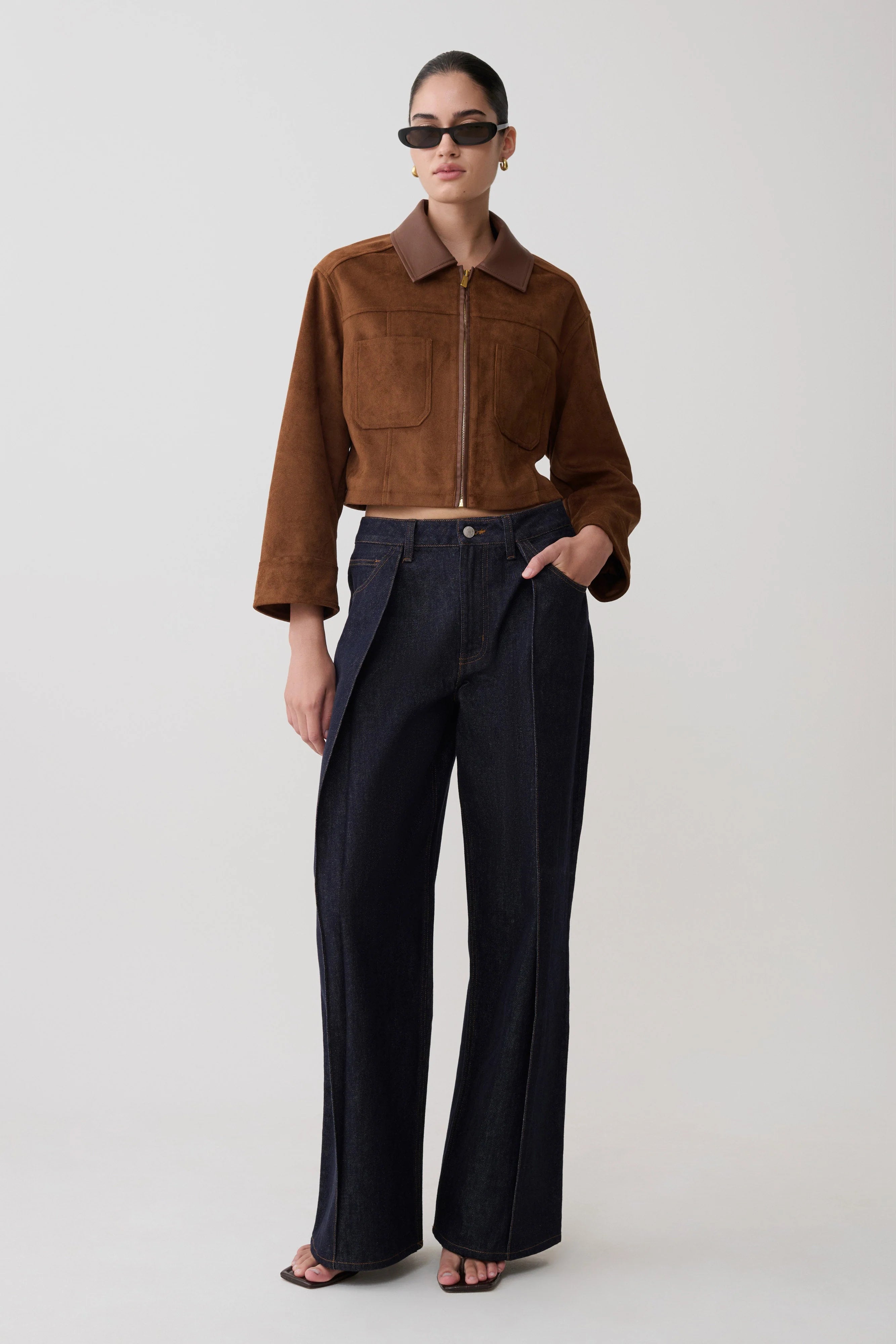 Remy Faux Suede & Leather Collared Jacket - Tan