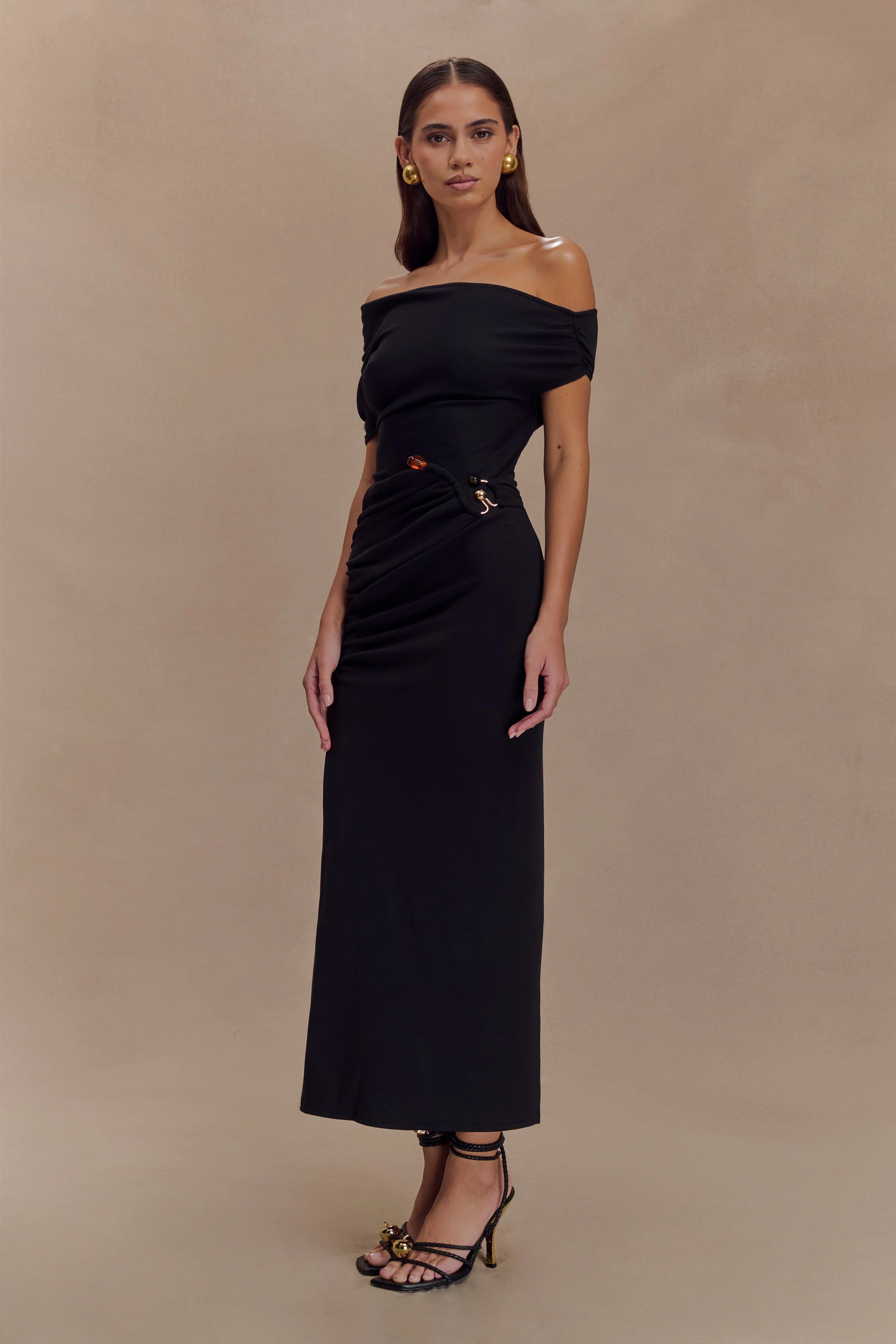 Kendra Scuba Jersey Midi Dress With Hardware - Black