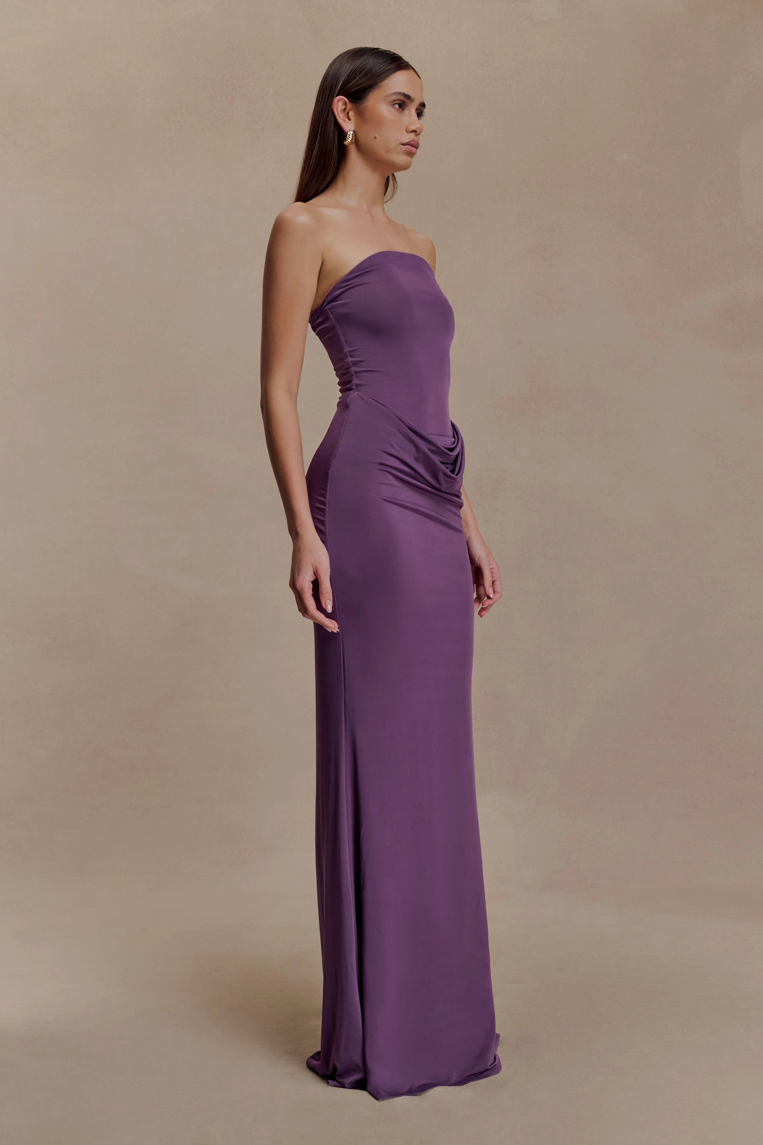 Madison Strapless Slinky Maxi Dress - Purple