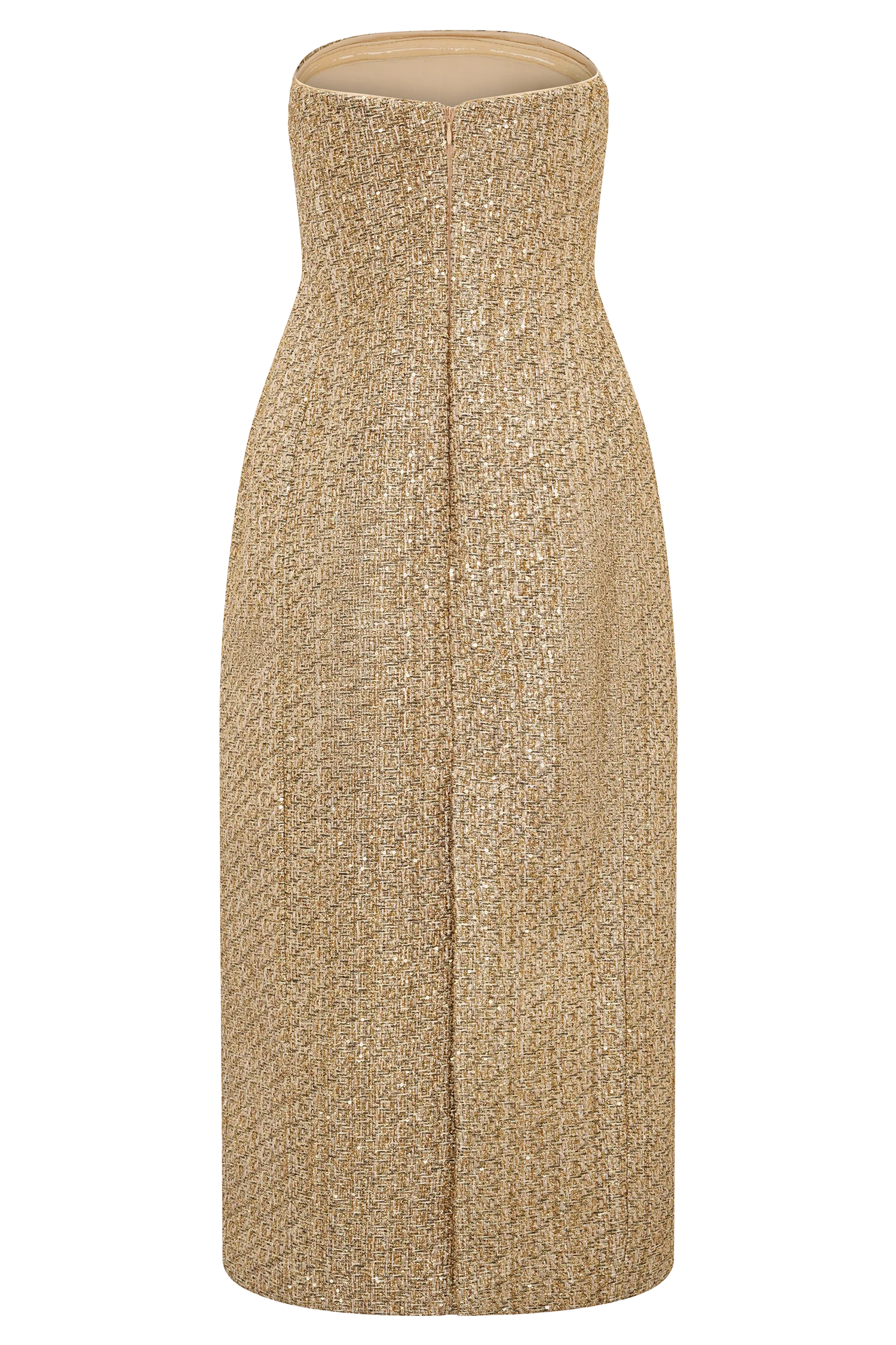 Gala Strapless Tweed Midi Dress - Gold