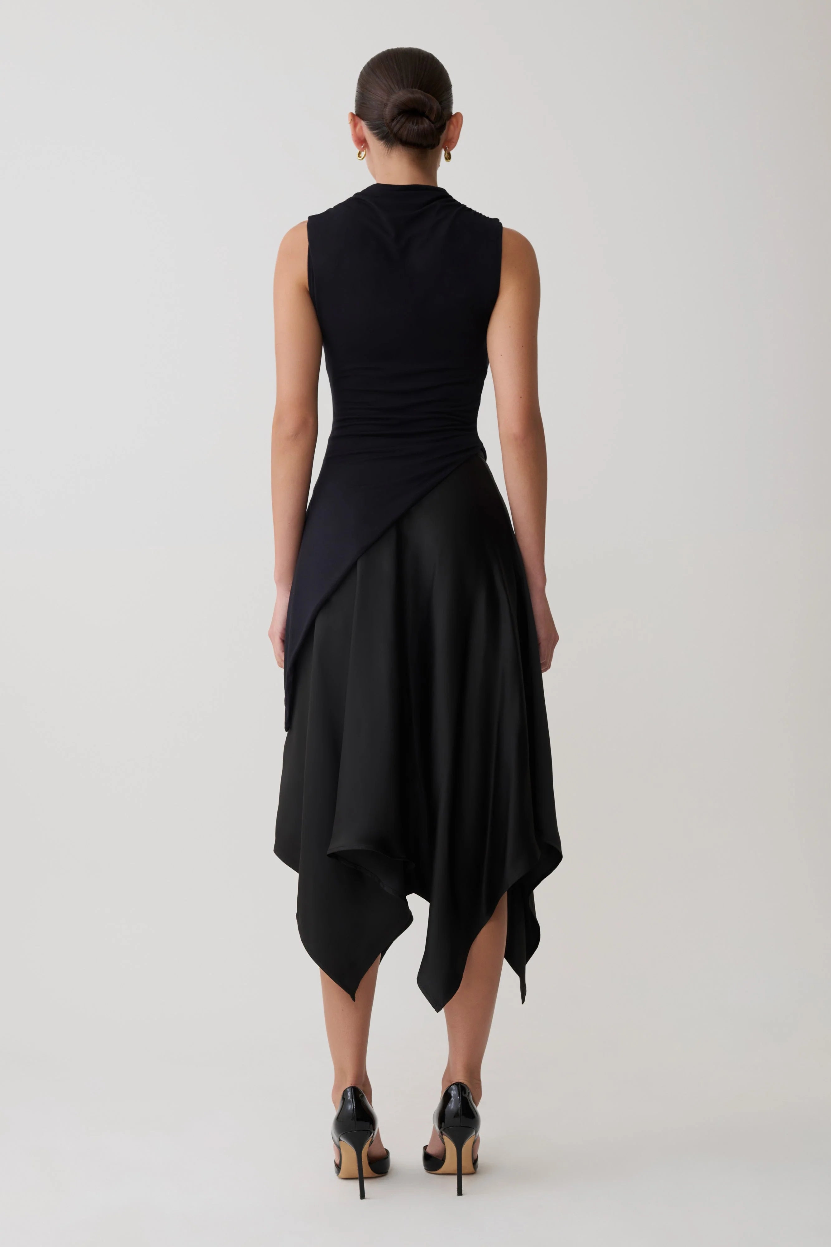 Coralie Asymmetric Satin Midi Skirt - Black