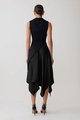 Coralie Asymmetric Satin Midi Skirt - Black