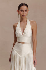 Makena Gathered V Neck Top - Opal White