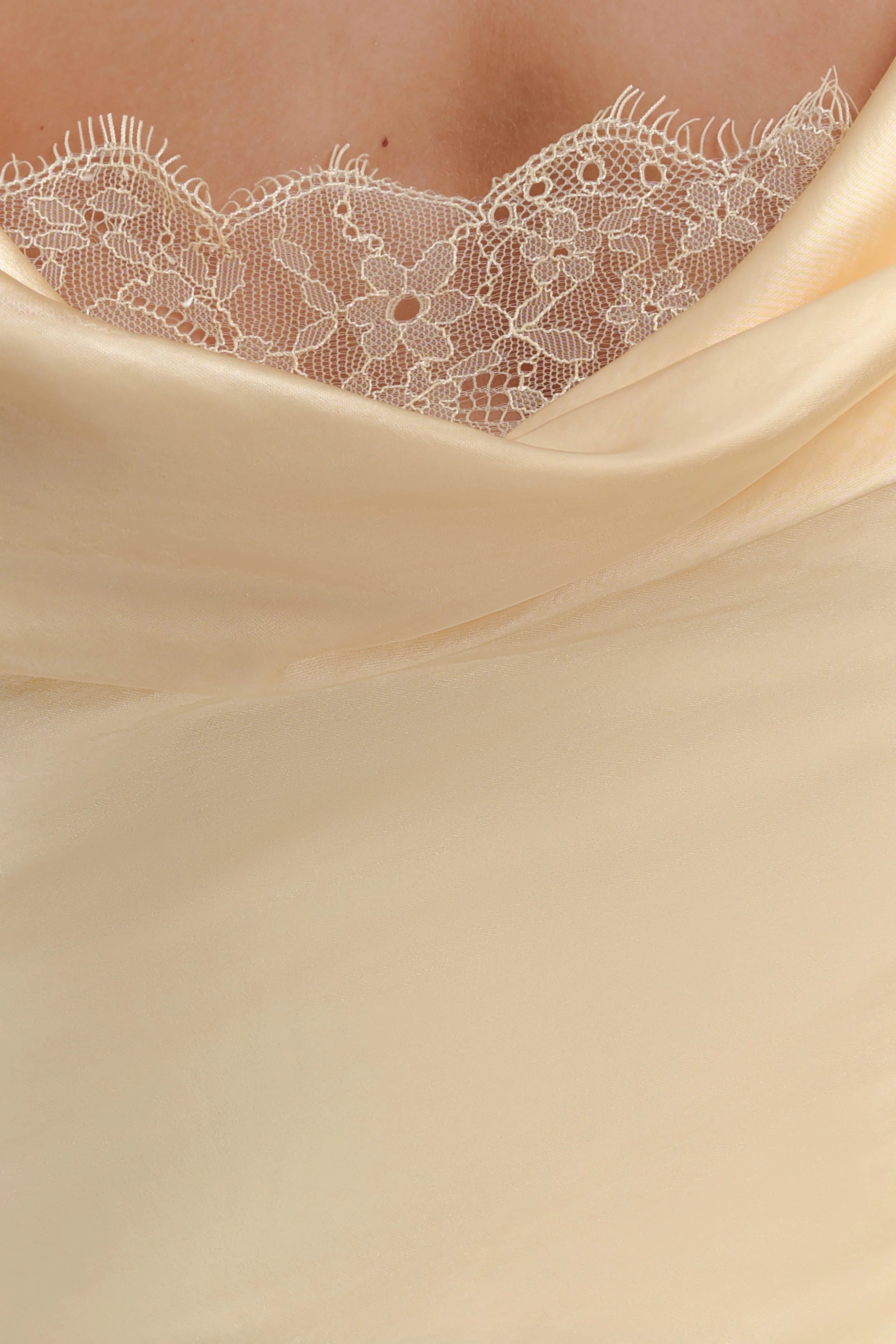 Eliza Long Sleeve Cowl Lace And Satin Maxi Dress - Lemon