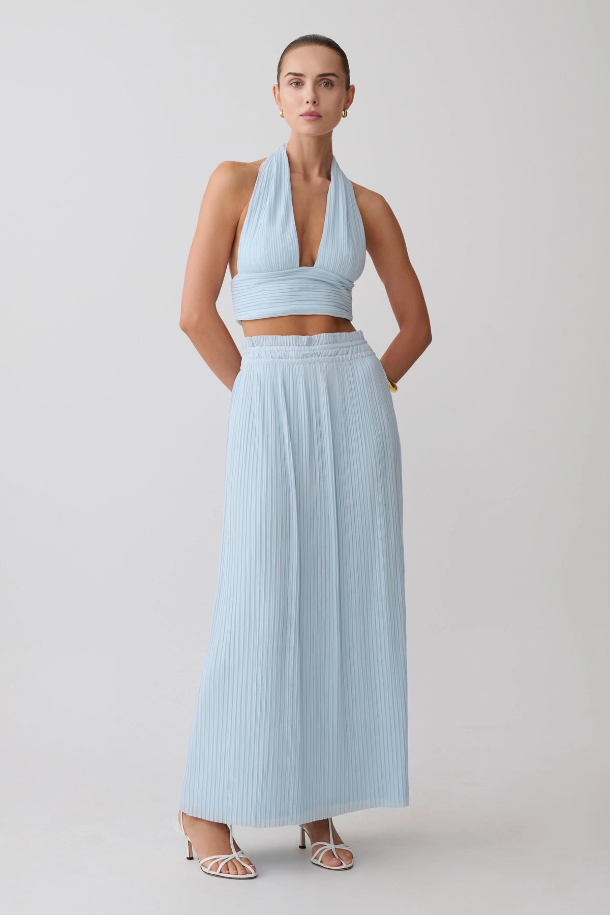 Amaris Gathered Plisse Maxi Skirt - Pale Blue
