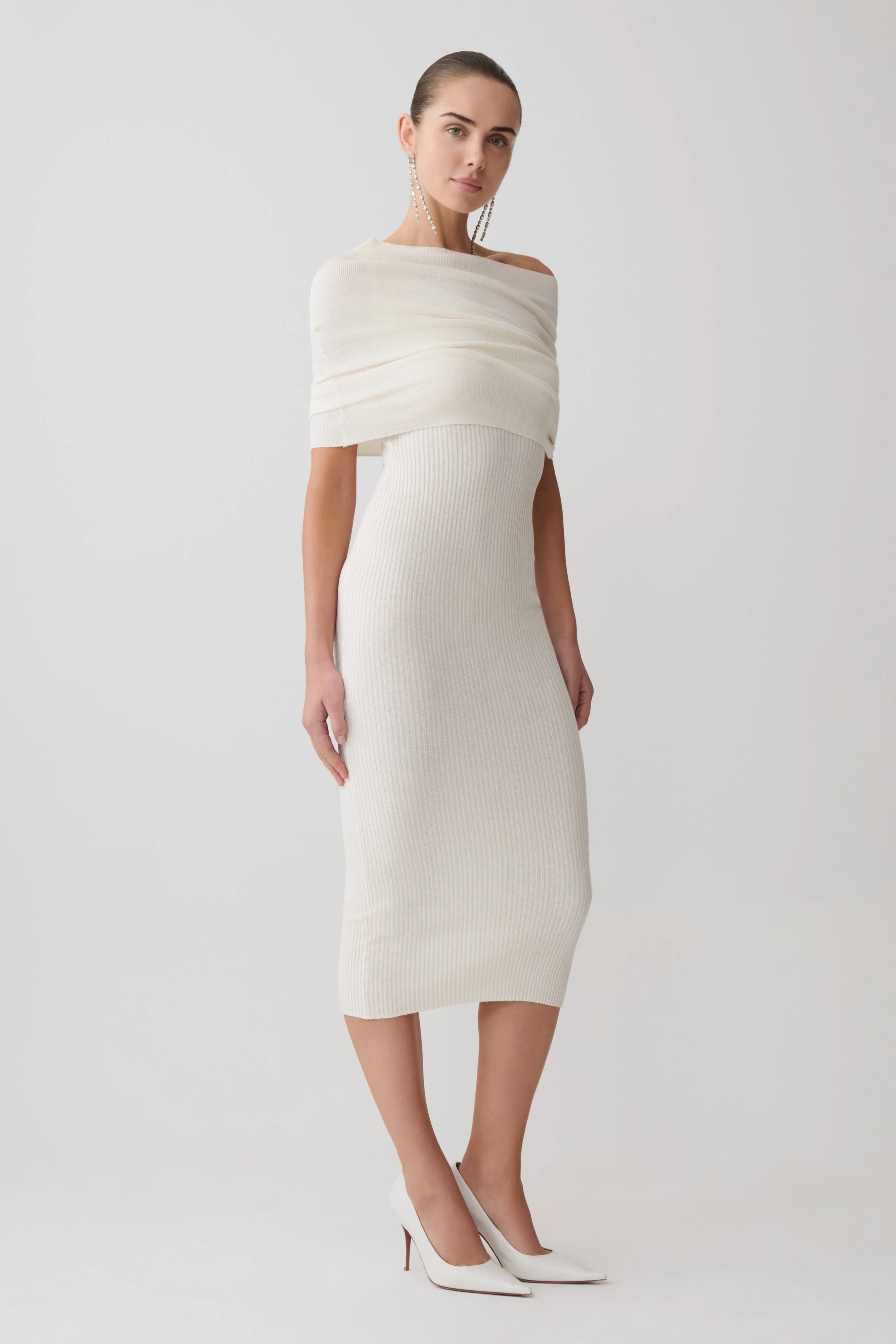 Zandie Cashmere Blend Knit Midi Dress - Ivory