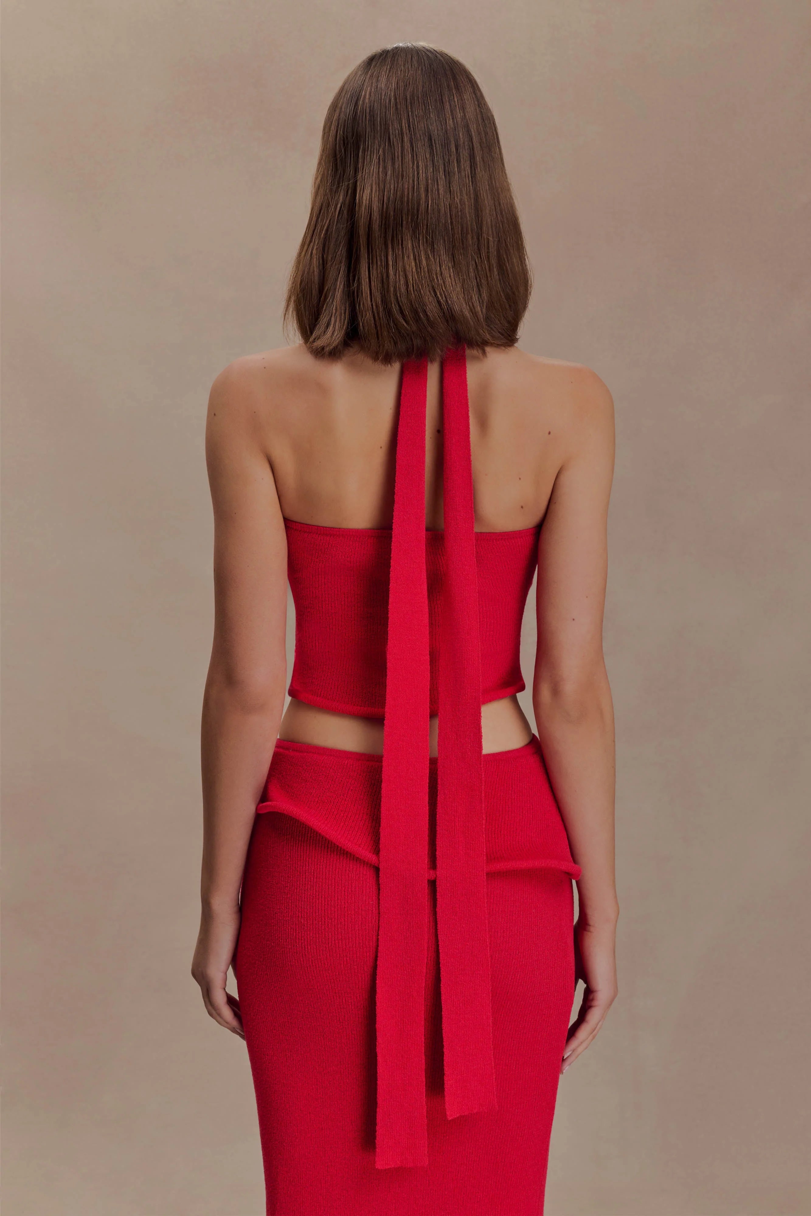 Samira Halter Knit Twist Top - Red