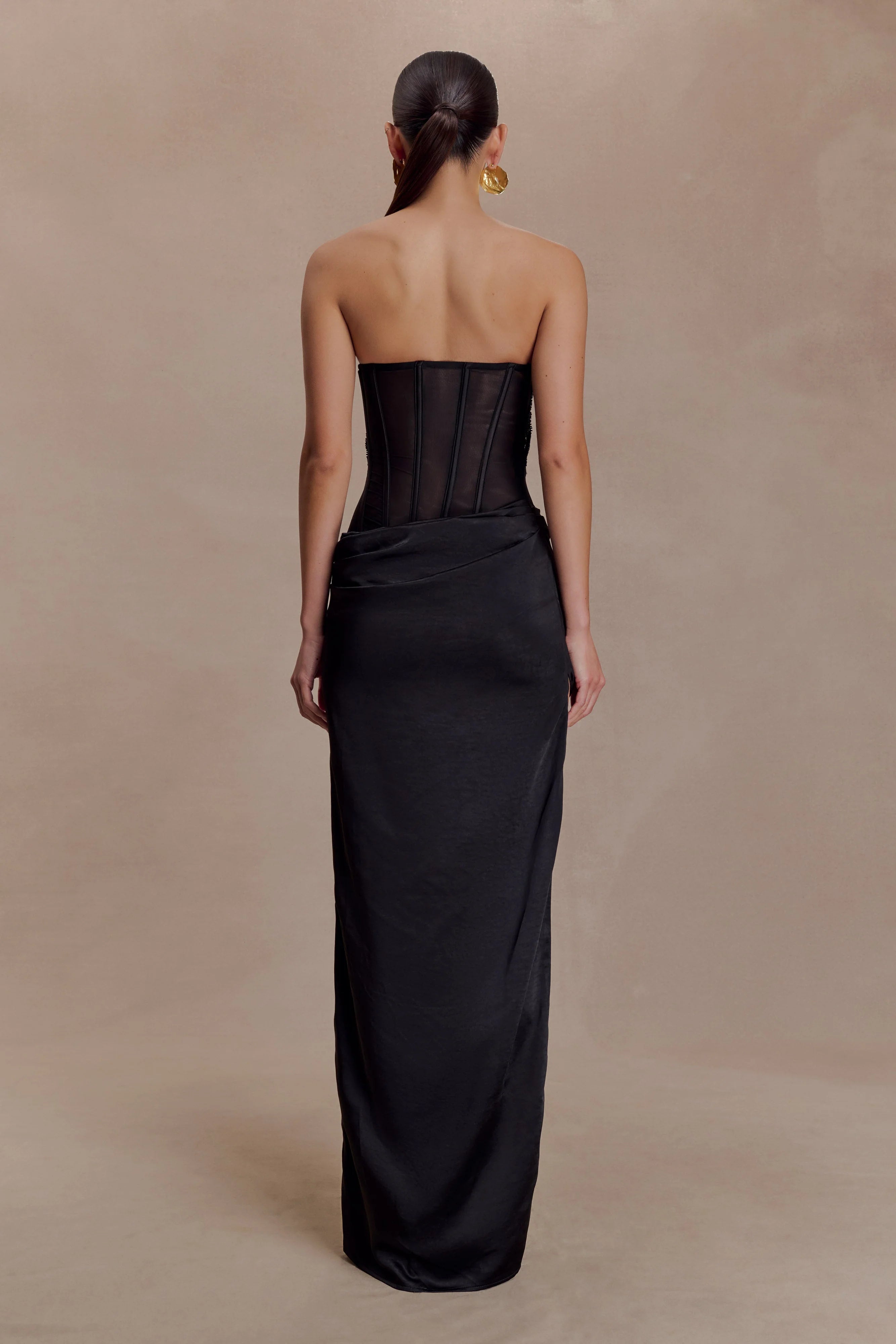 Asha Floral Mesh And Satin Maxi Dress - Black