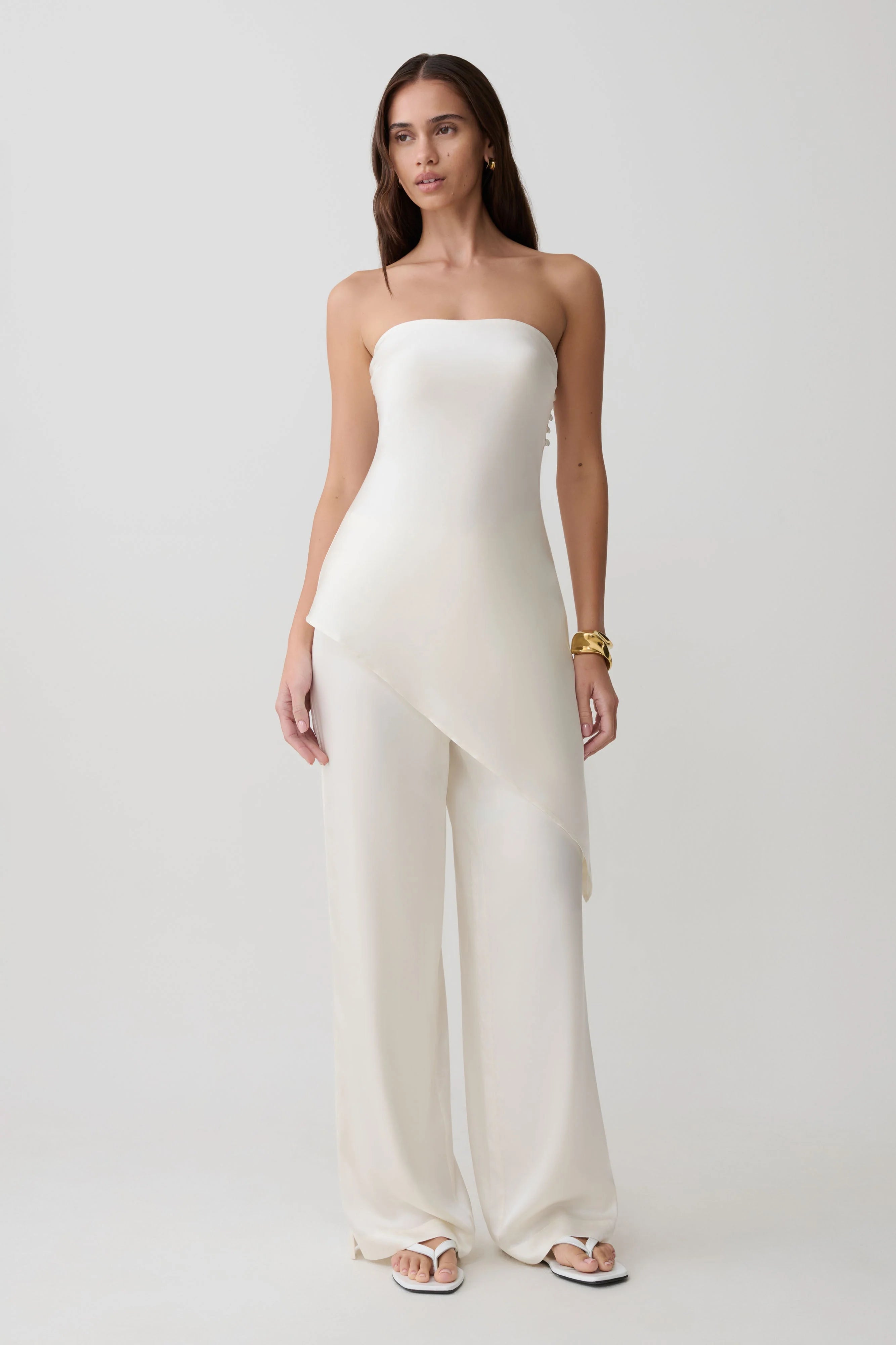 Kayla Silk Blend Strapless Asymmetric Top - Ivory