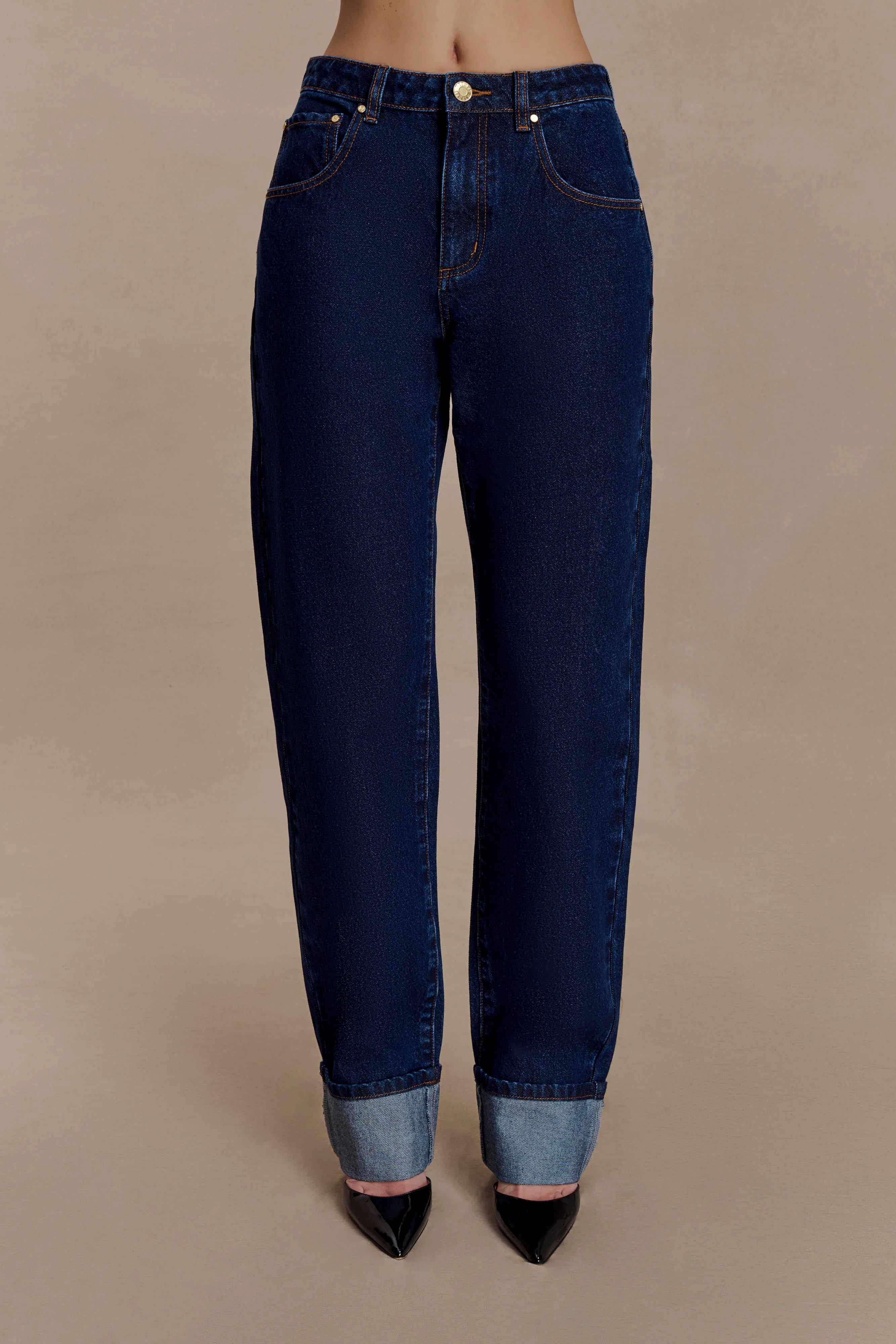 Kirralee Straight Leg Cuffed Jeans - Indigo Blue