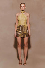 Asher Hand Beaded Abstract Mini Skirt - Gold