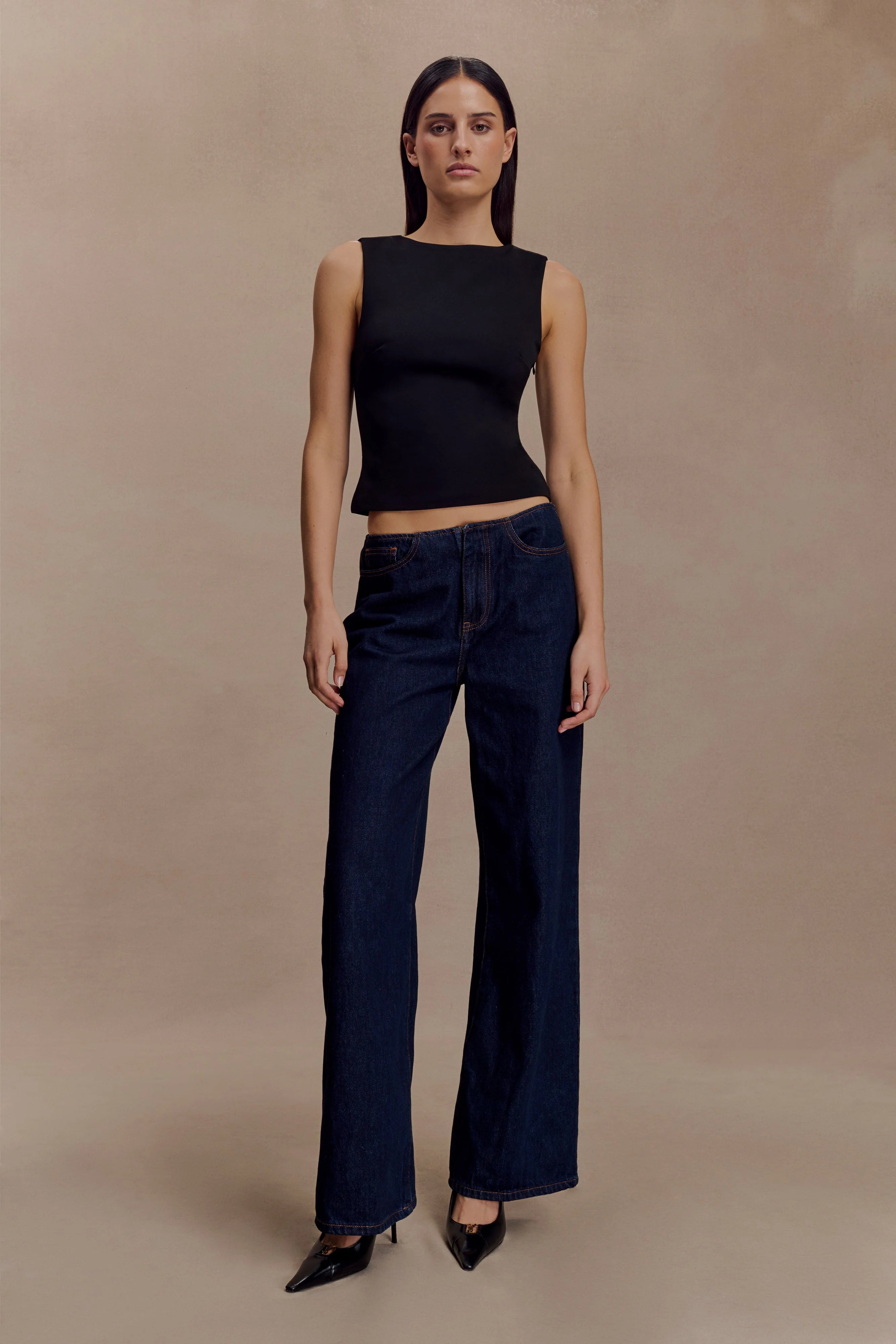 Kyra Open Back Scuba Crepe Top - Black