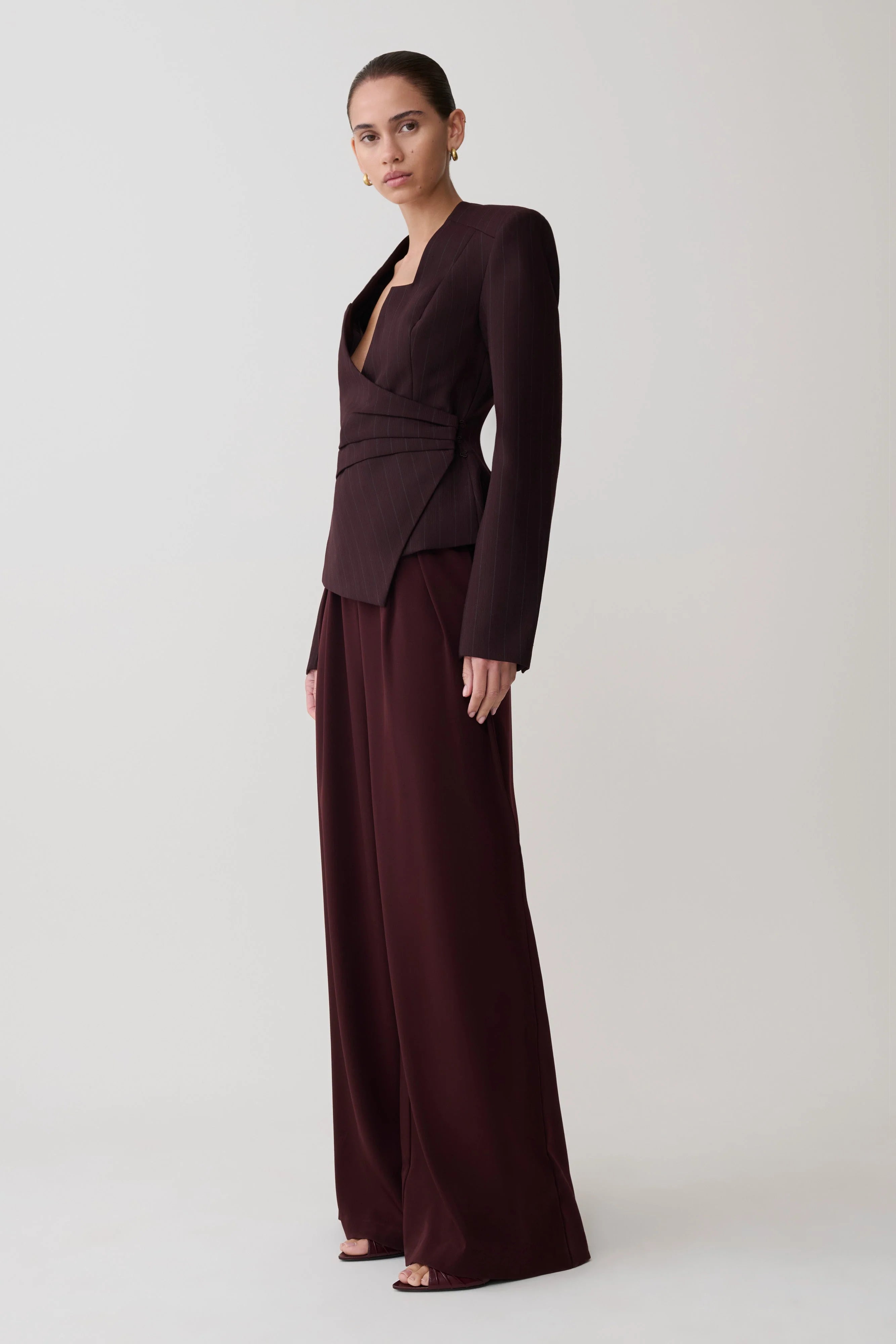Agatha Square Neck Blazer - Plum Pinstripe