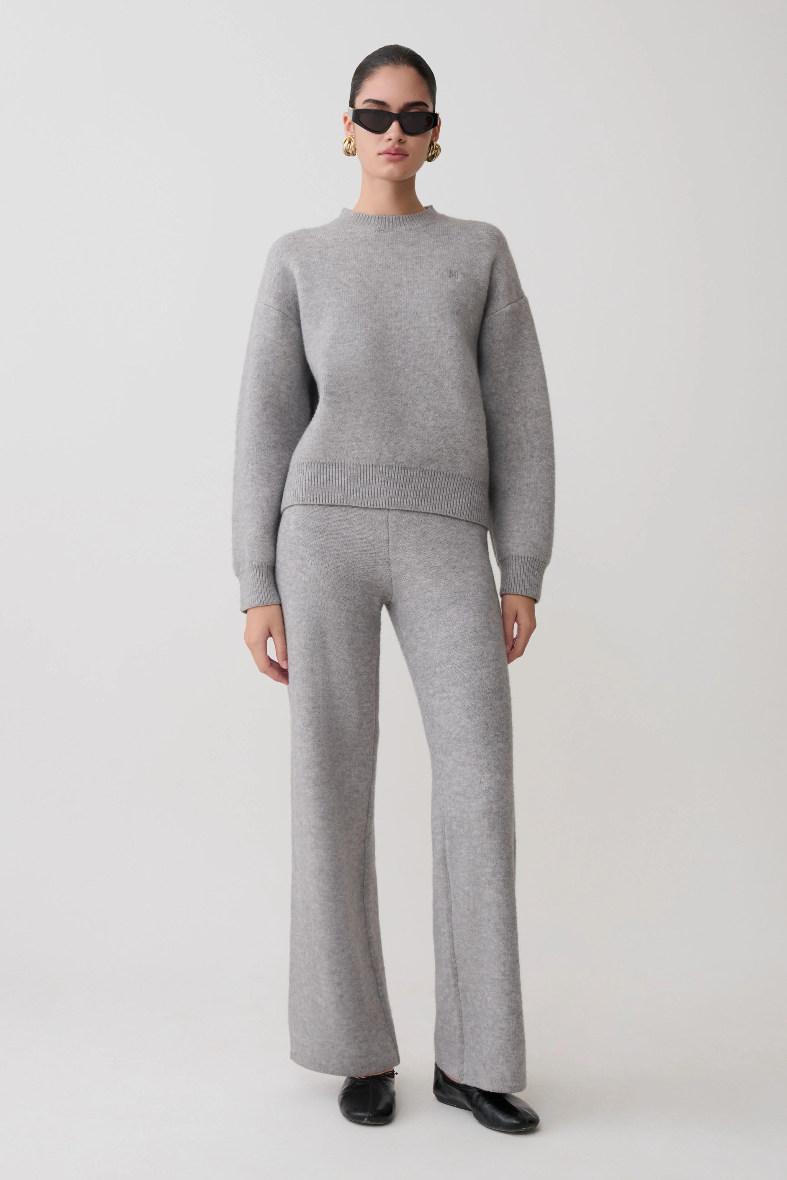 Evan Knit Wide Leg Pants - Grey Marle
