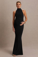 Kaia | Black Halter-Neck Maternity Dress