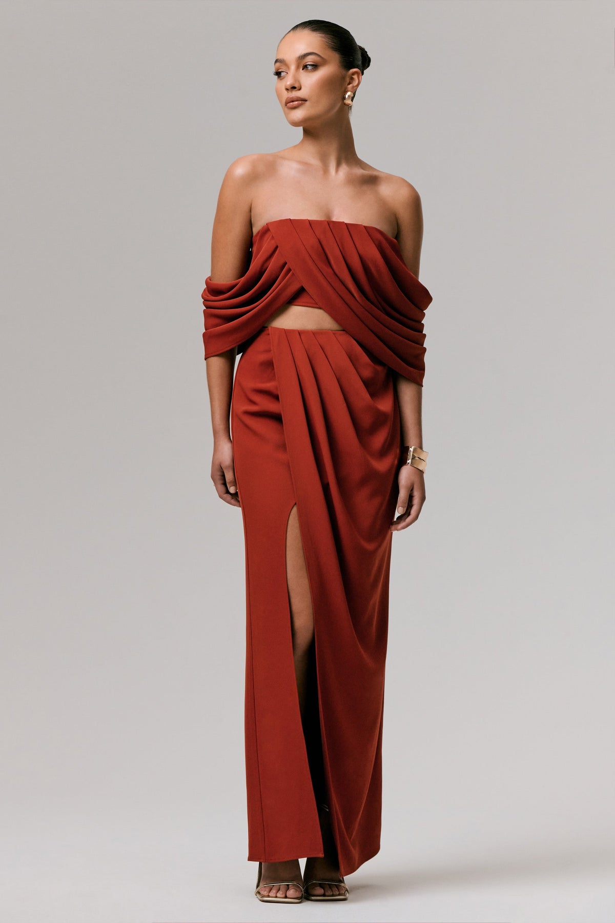 Zelina | Terracotta Mid-Rise Maxi Skirt with Split